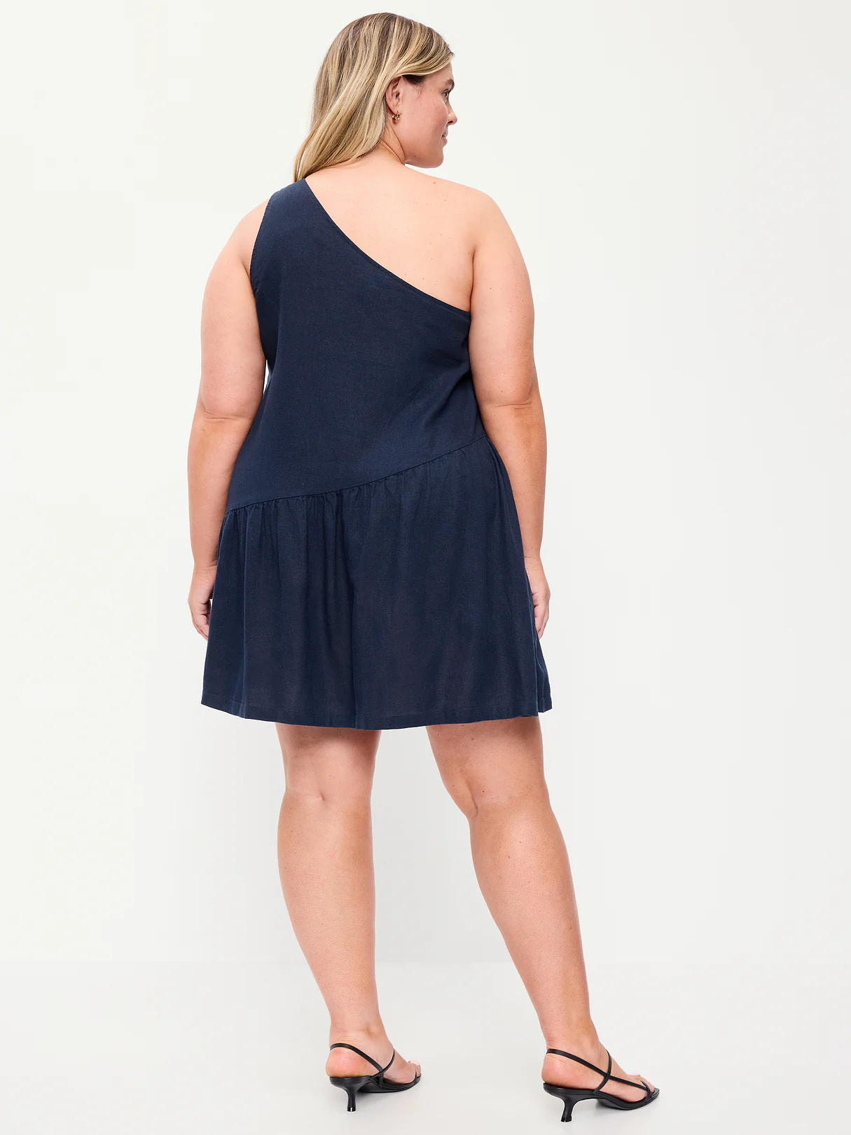 One-Shoulder Asymmetrical Linen-Blend Mini Dress - In the Navy