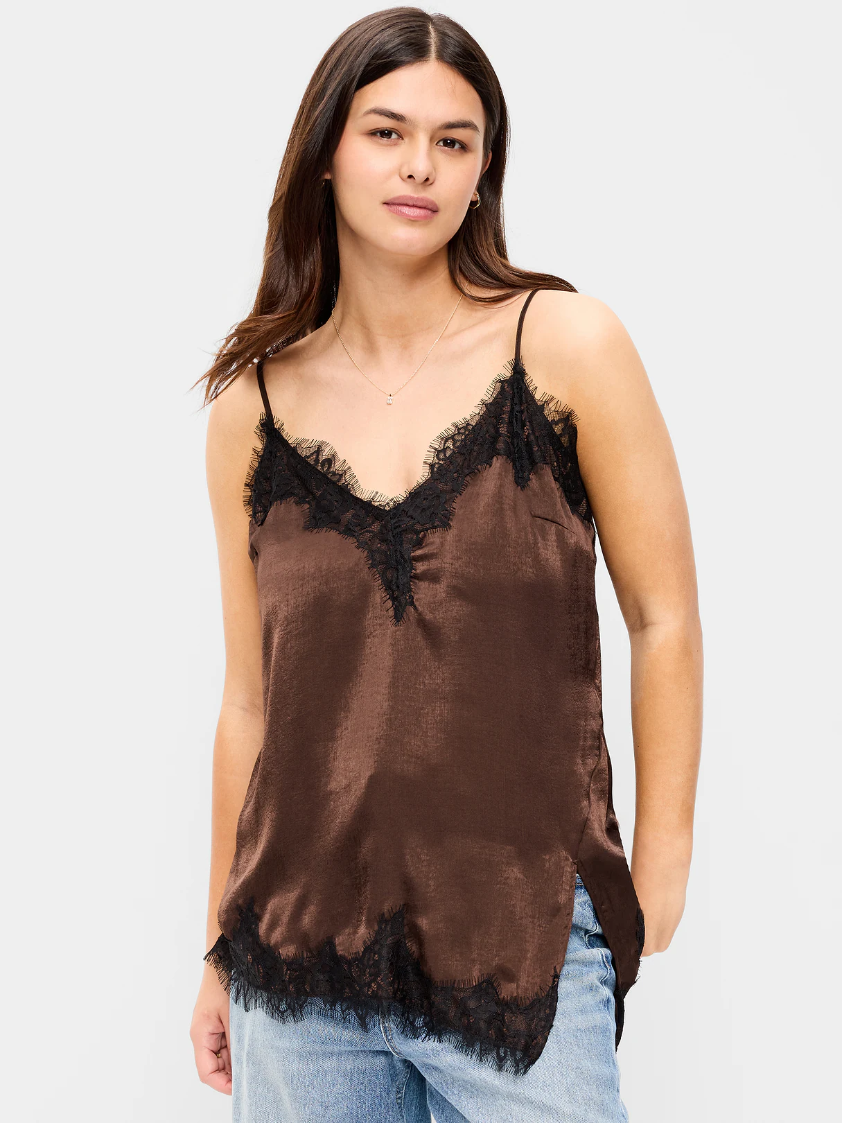 Asymmetrical Lace-Trim Cami Top - Earthen