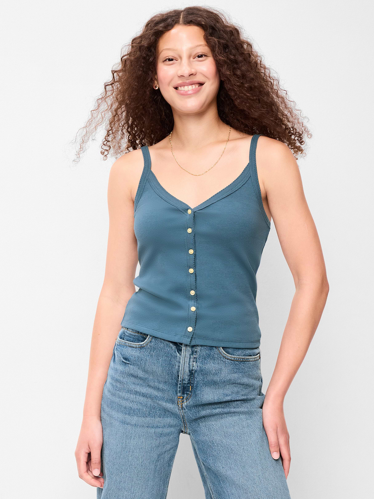 Button-Front Cami Tank Top - Neptune