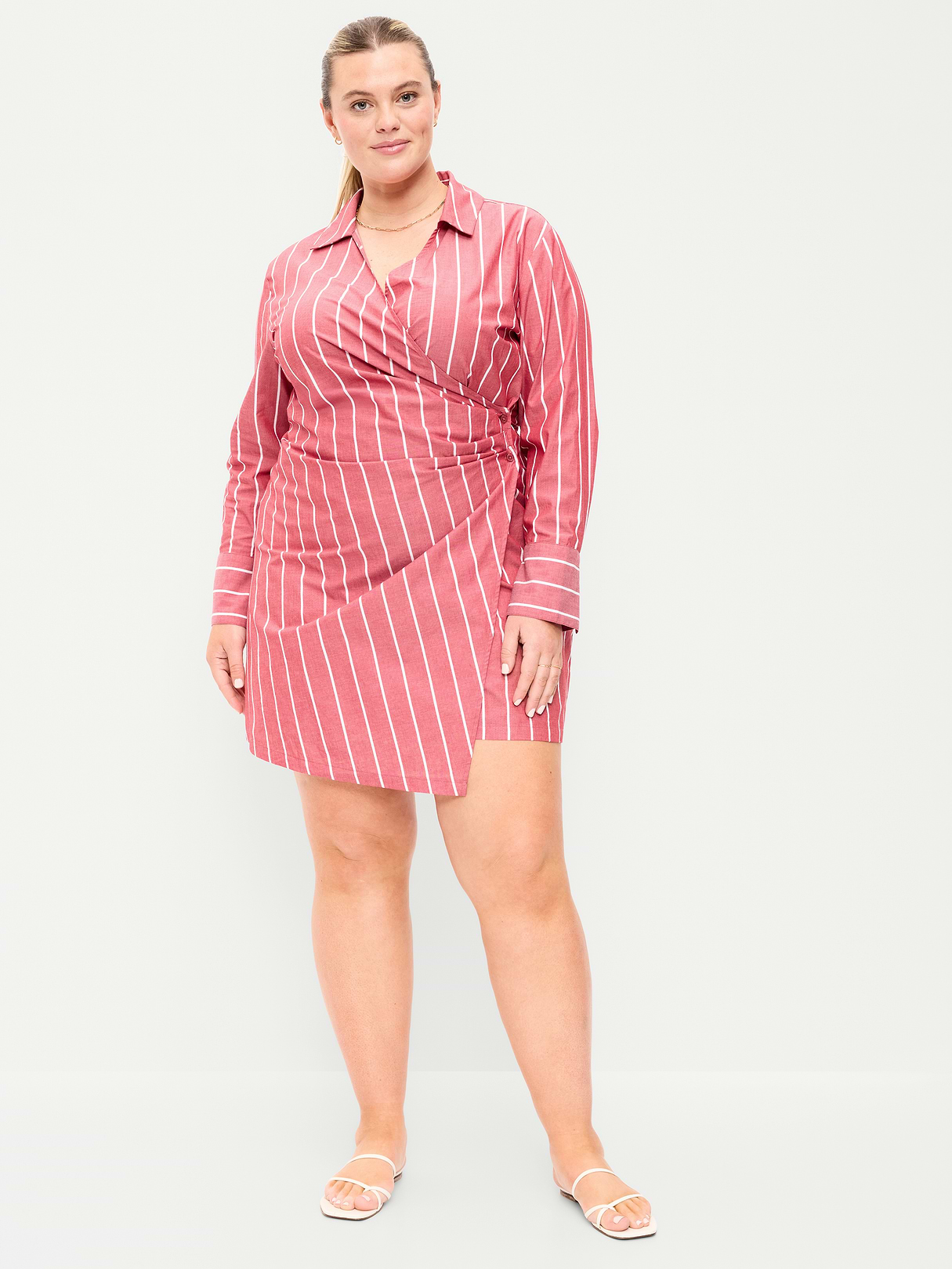 Wrap Mini Shirt Dress - Red Stripe