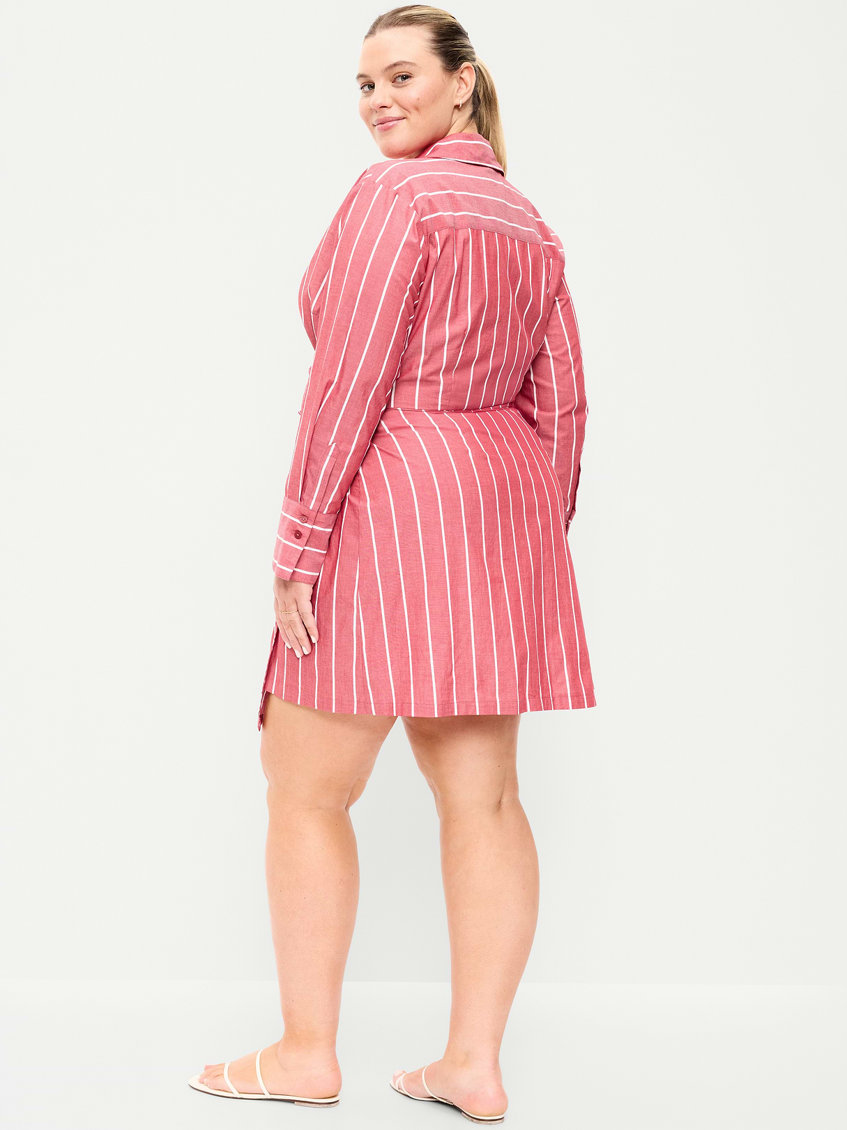 Wrap Mini Shirt Dress - Red Stripe