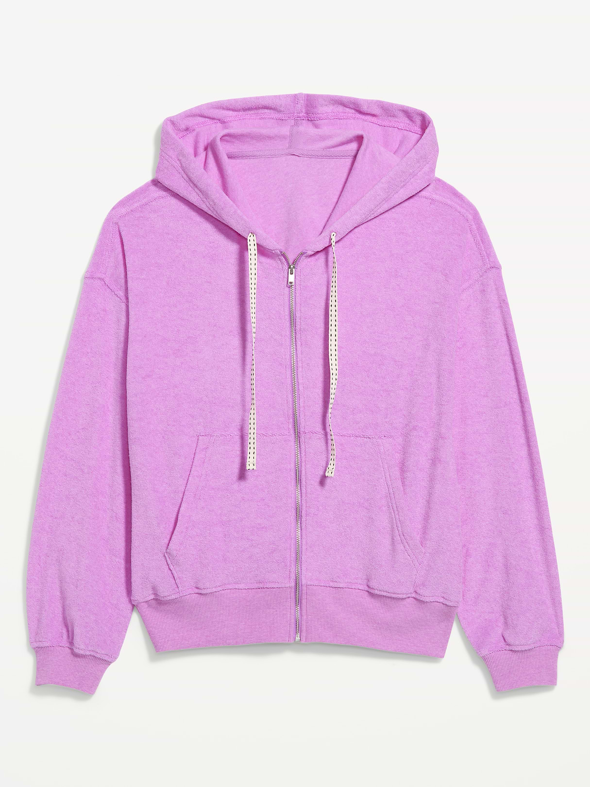 Terry Cloth Full-Zip Hoodie Sweatshirt - Orchid
