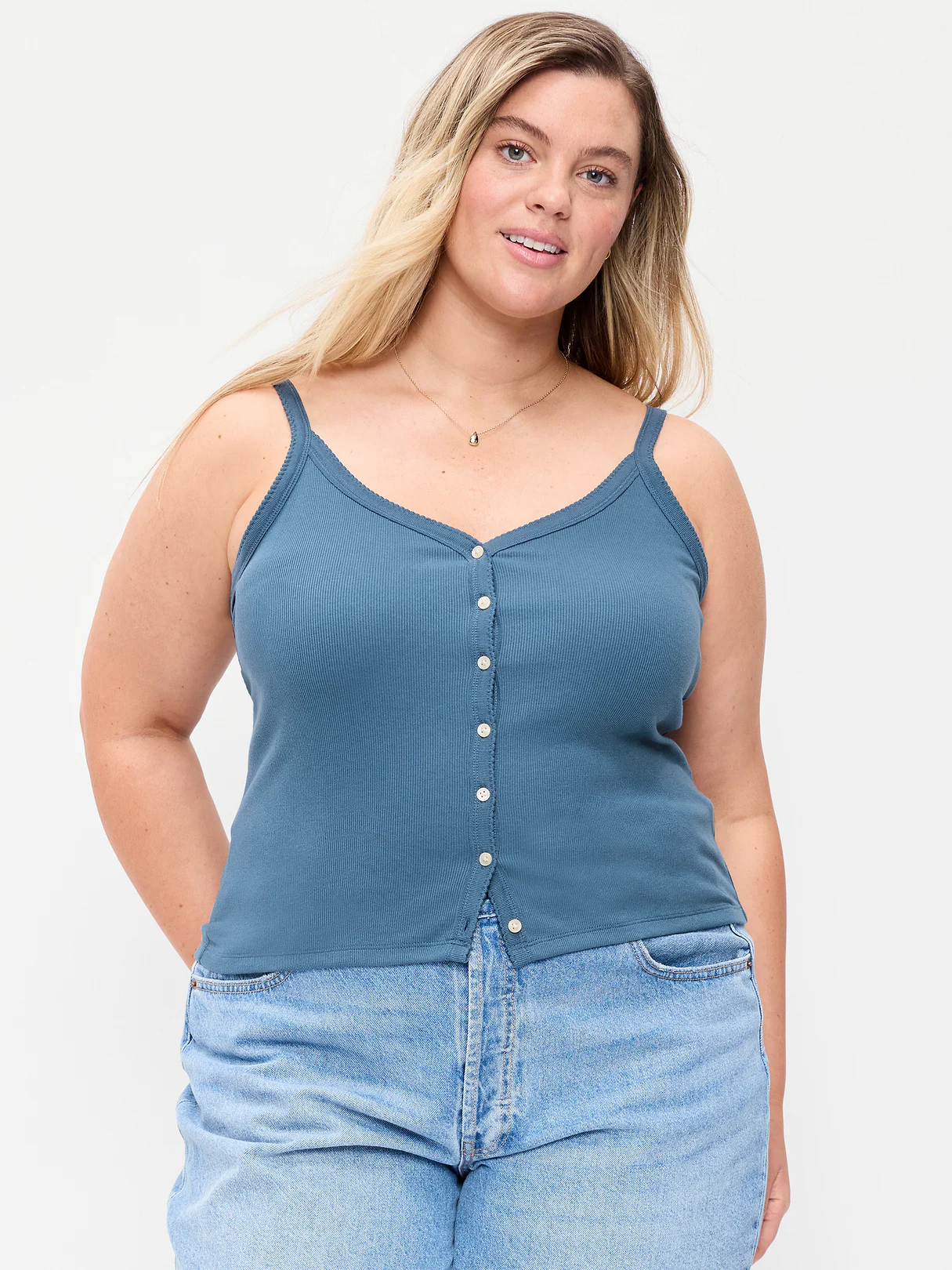Button-Front Cami Tank Top - Neptune