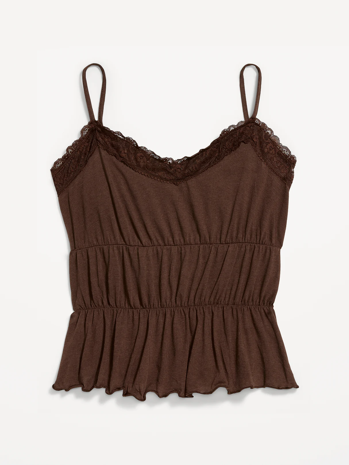 Lace-Trim Smocked-Waist Tank Top - Earthen