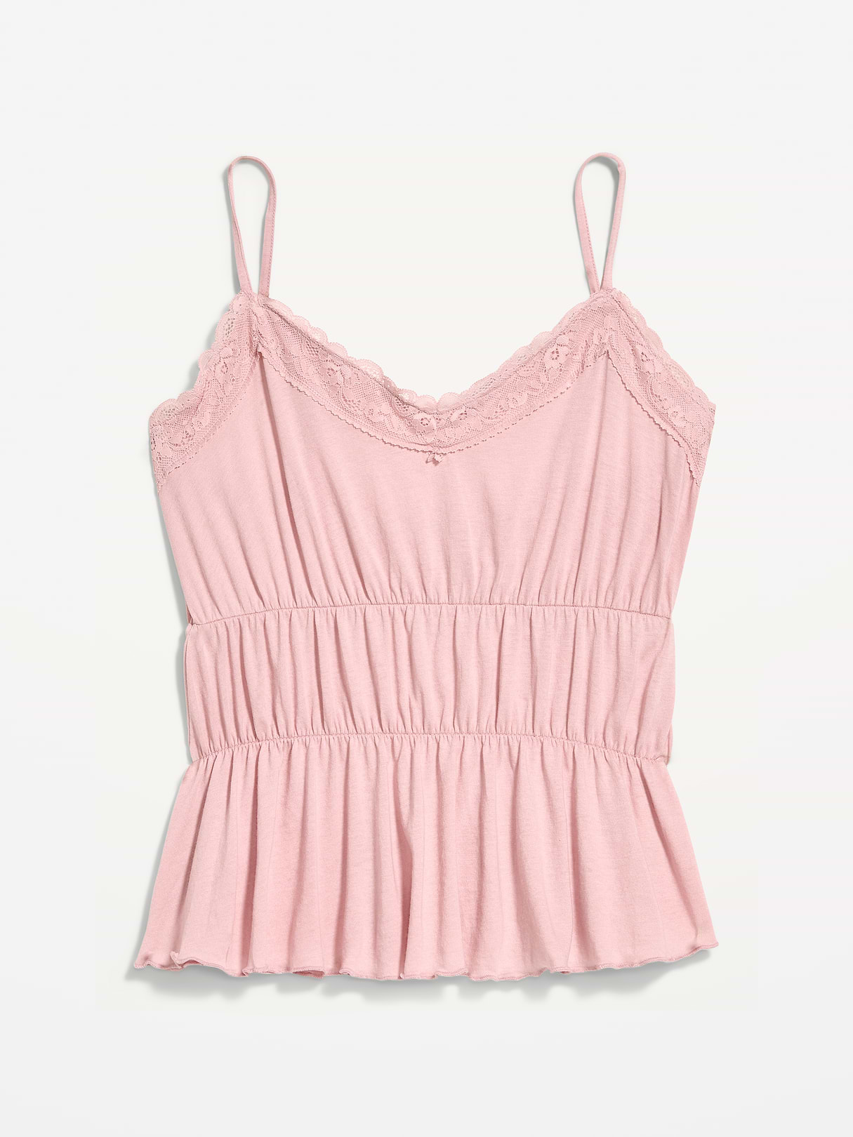 Lace-Trim Smocked-Waist Tank Top - Abalone Pink