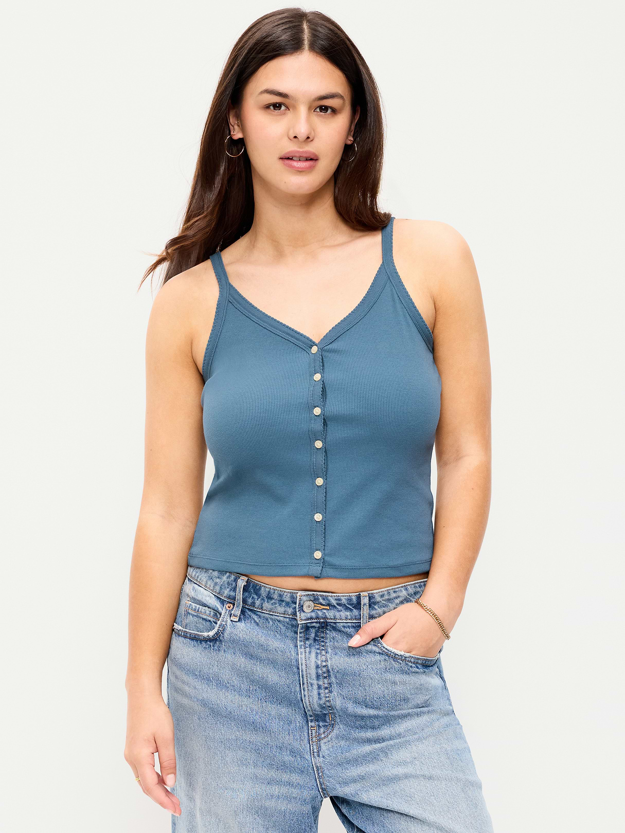 Button-Front Cami Tank Top - Neptune