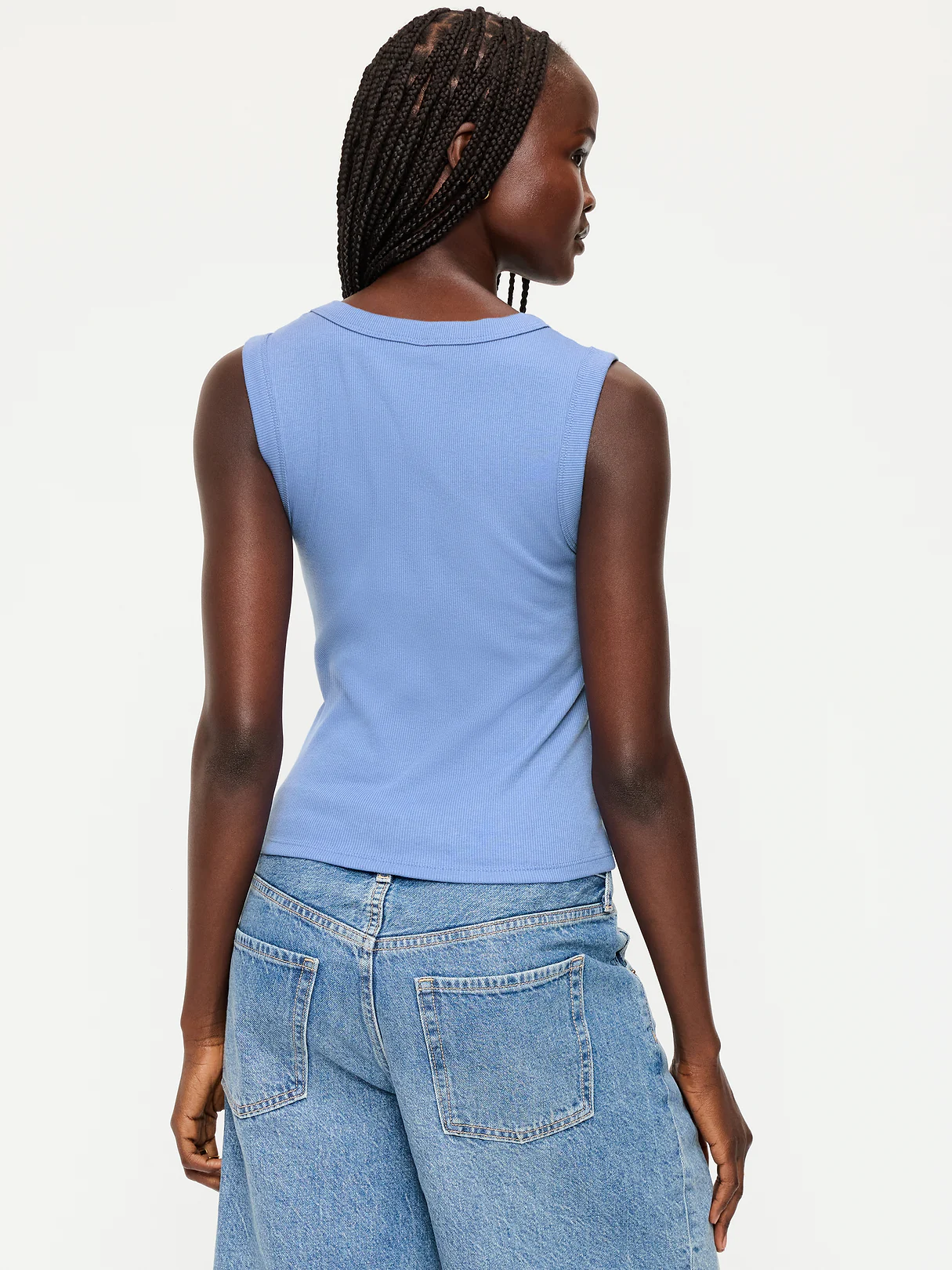 Snug Crop V-Neck Ribbed Tank Top - Hyacinth