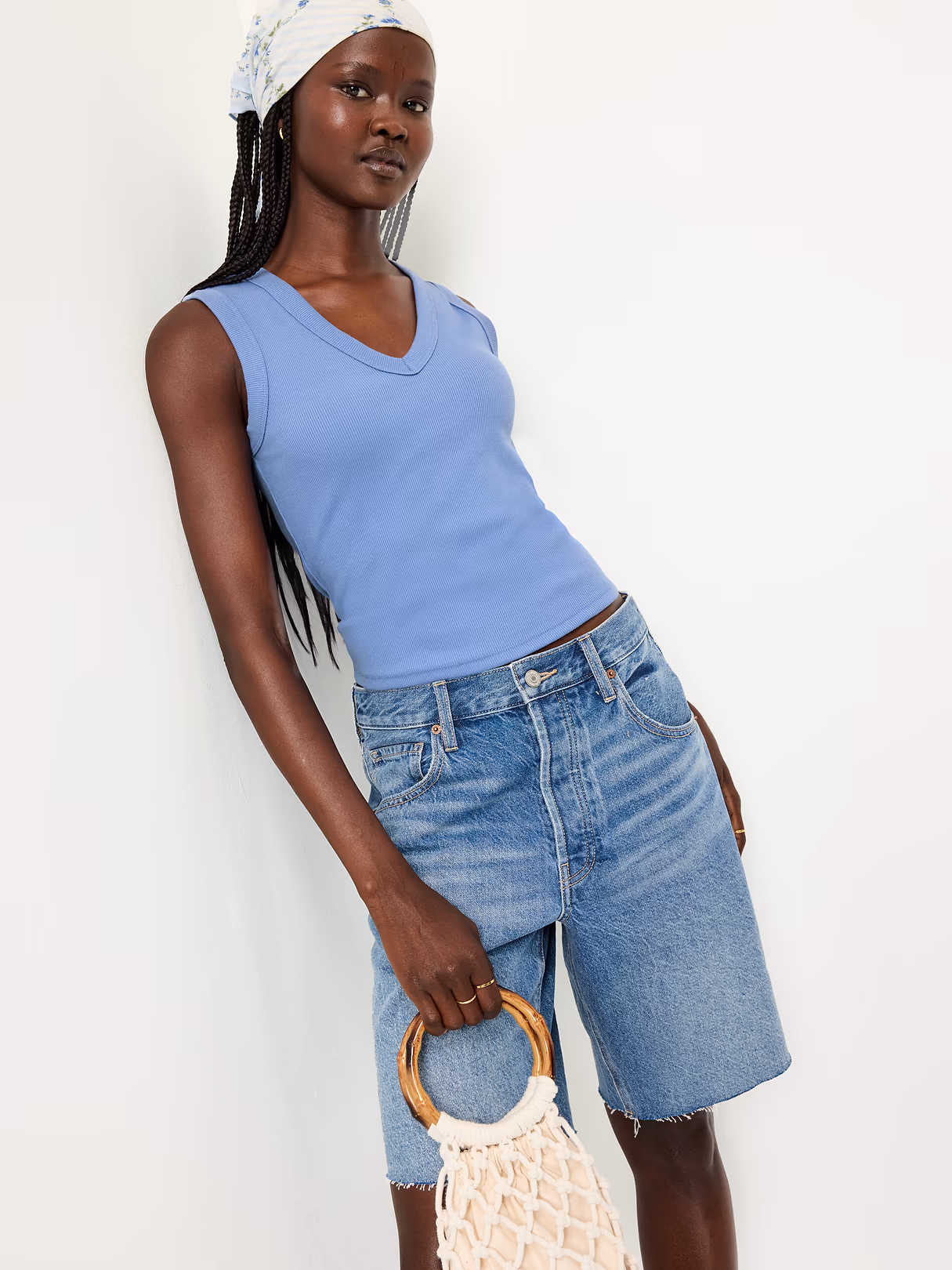 Snug Crop V-Neck Ribbed Tank Top - Hyacinth