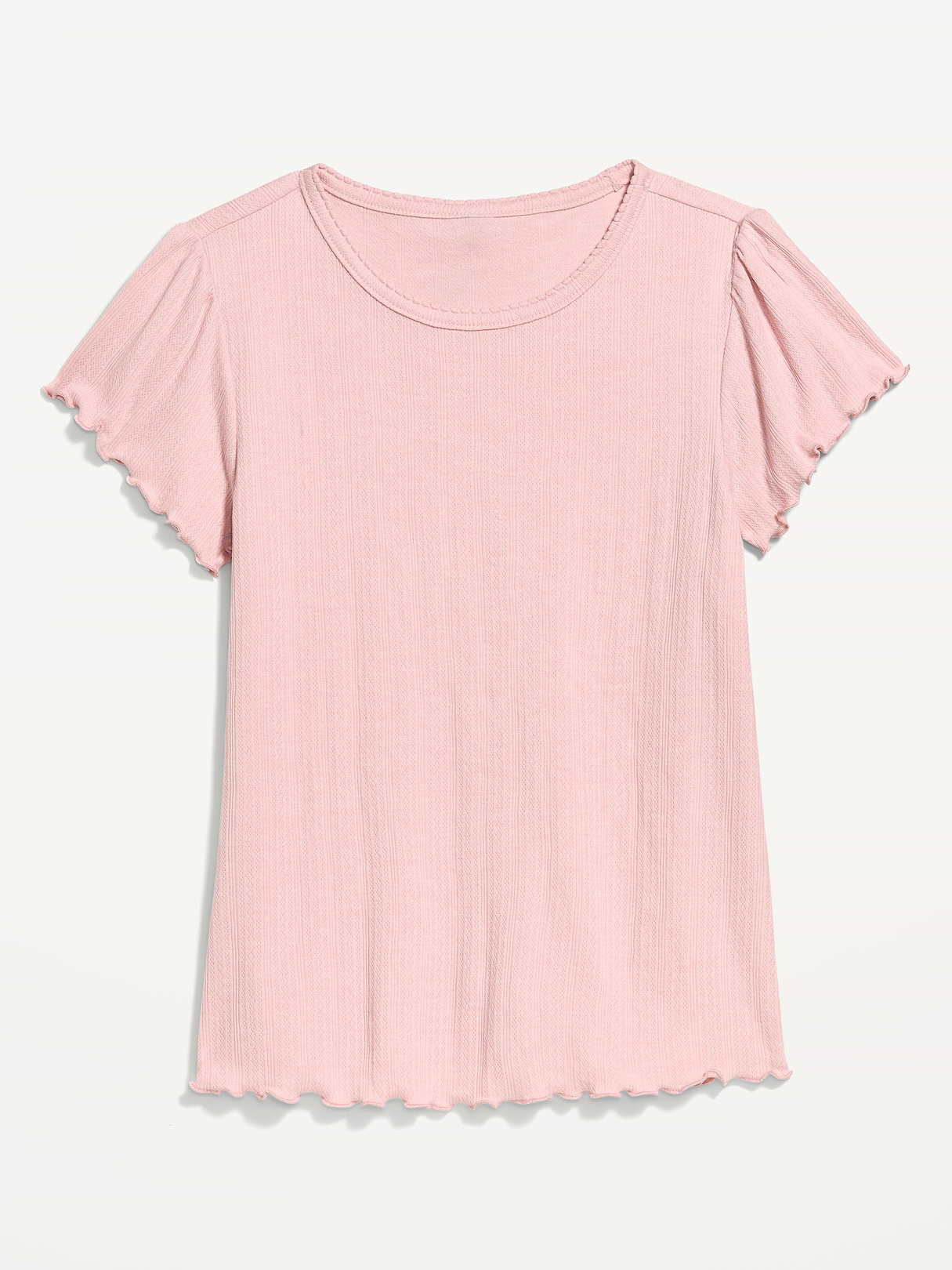 Lettuce-Edge Pointelle Top - Abalone Pink