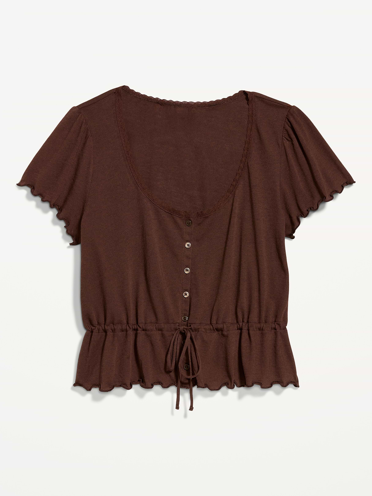 Lace-Trim Button-Down Top - Earthen