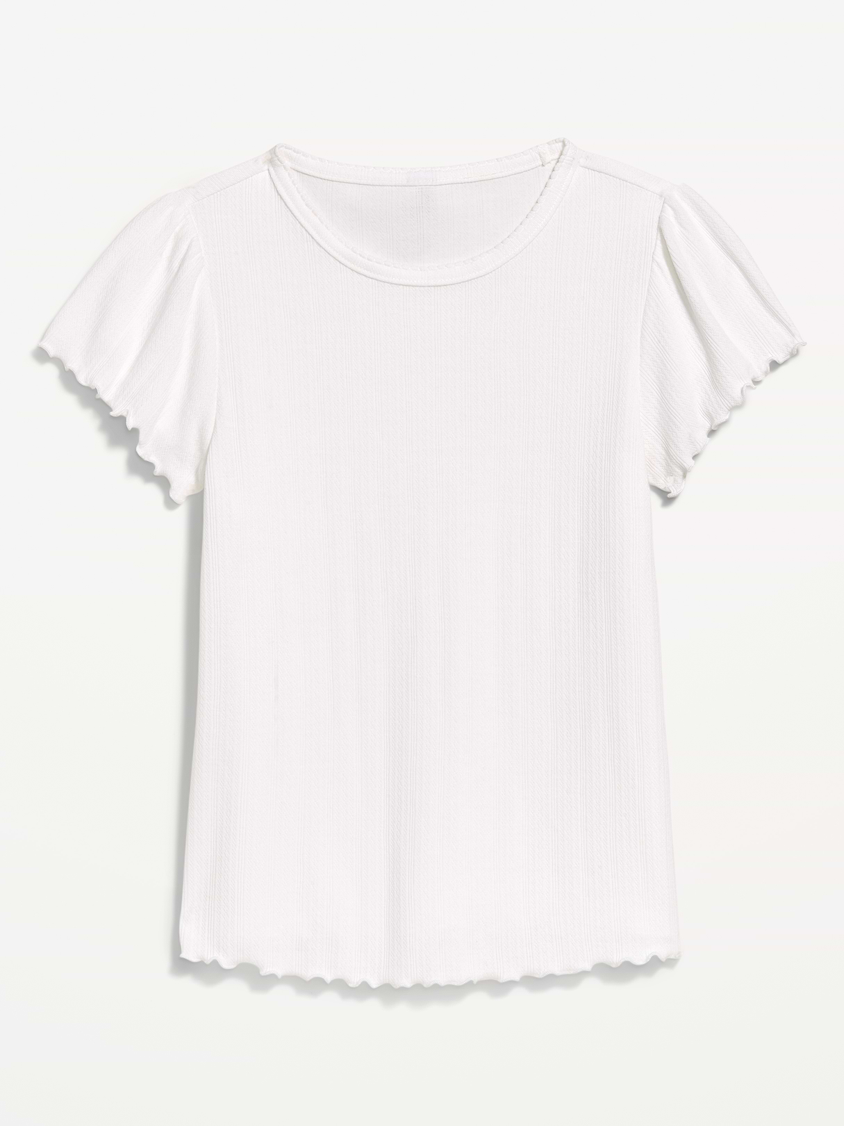 Lettuce-Edge Pointelle Top - White Lilies
