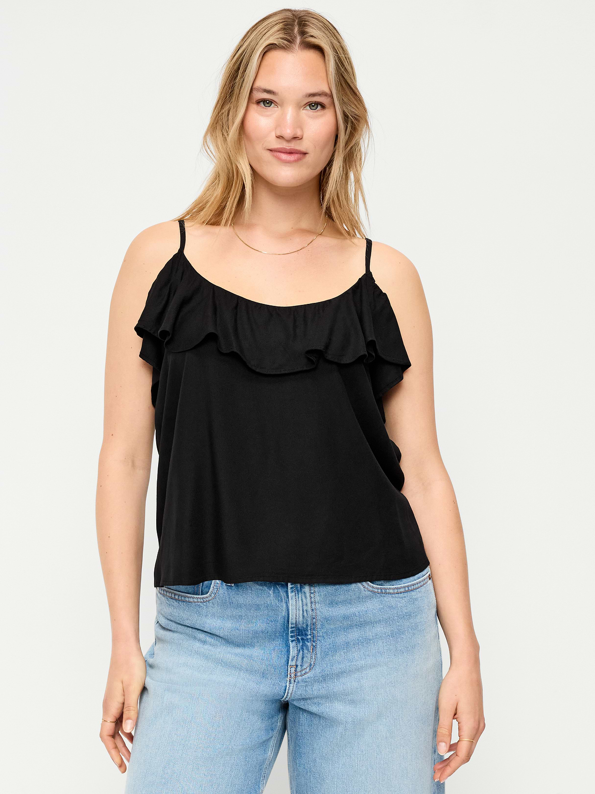 Ruffle-Front Tank Top - Black Jack