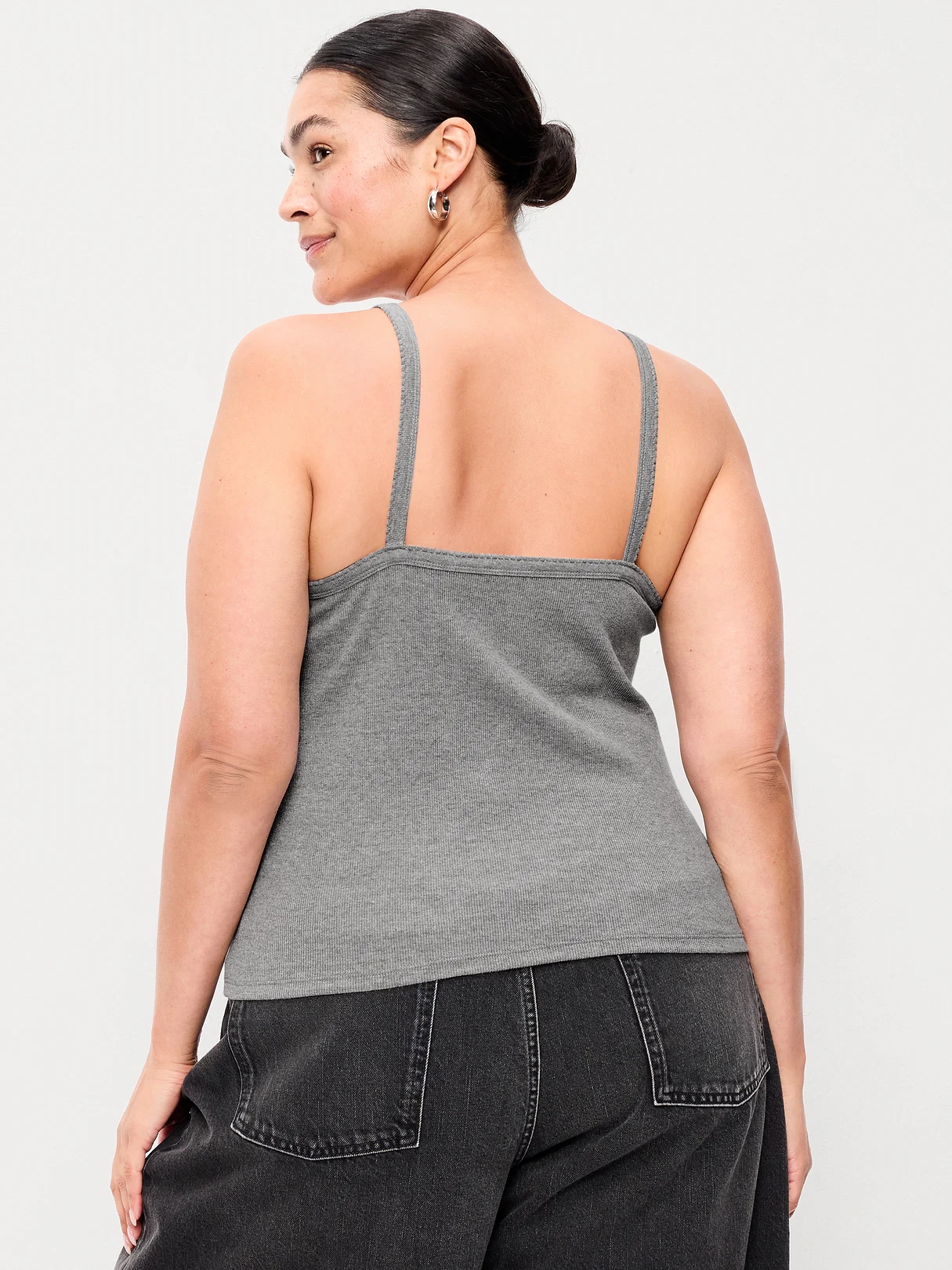 Button-Front Cami Tank Top - Dark Heather Grey