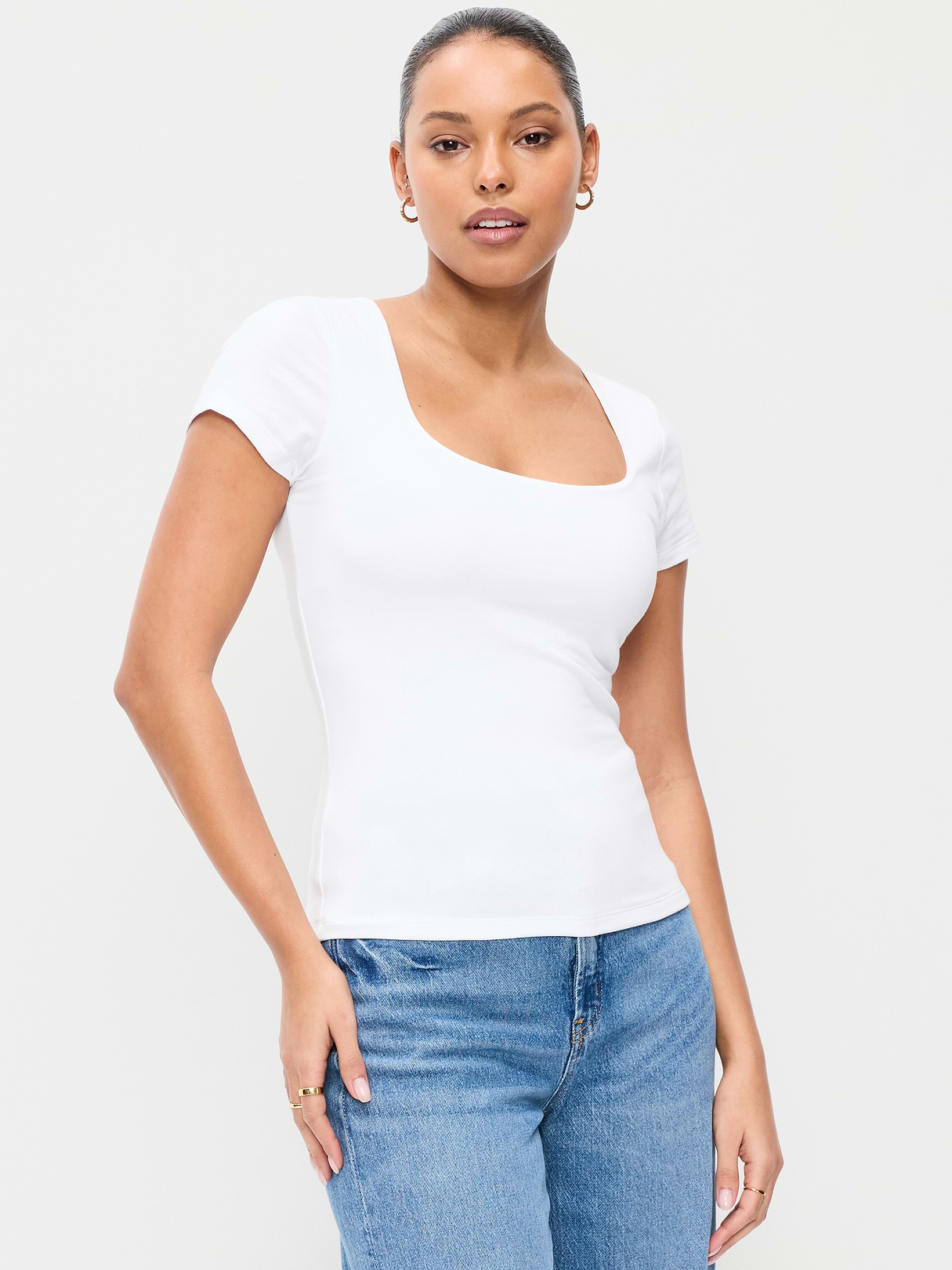 Hug Double-Layer Scoop-Neck Top - Calla Lilies