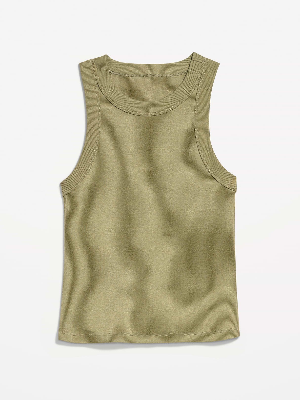 Crop Ribbed Tank Top - Dill Caper