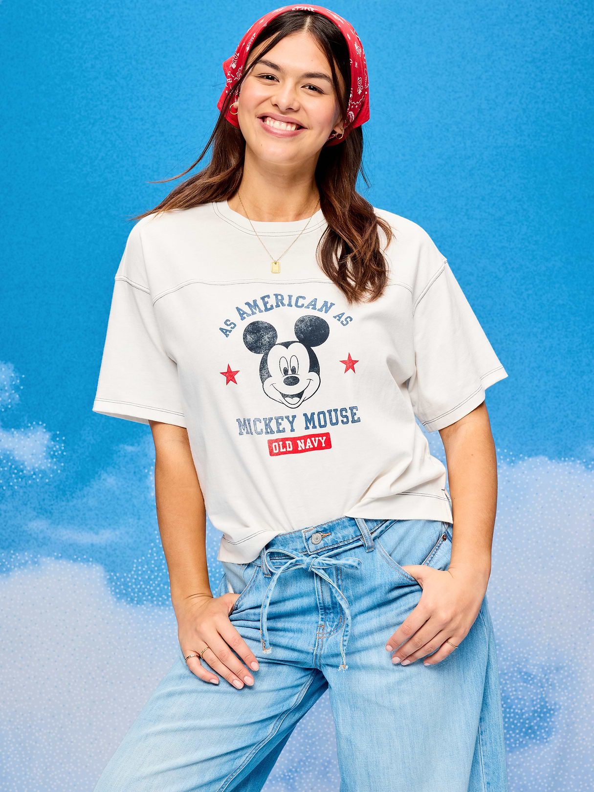 Old Navy x Disney Mickey Mouse Football-Style T-Shirt for Women - Sea Salt