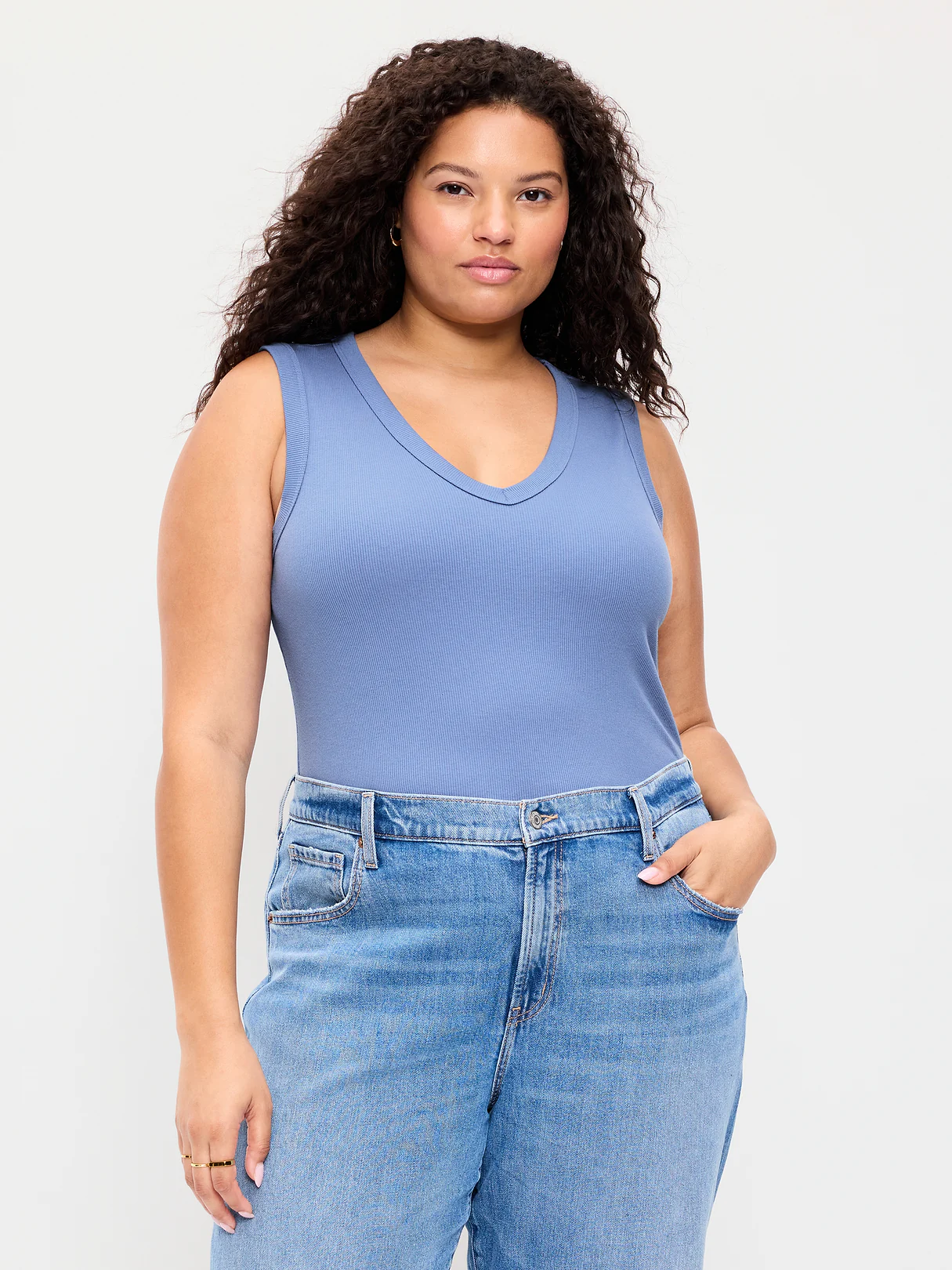Snug Crop V-Neck Ribbed Tank Top - Hyacinth