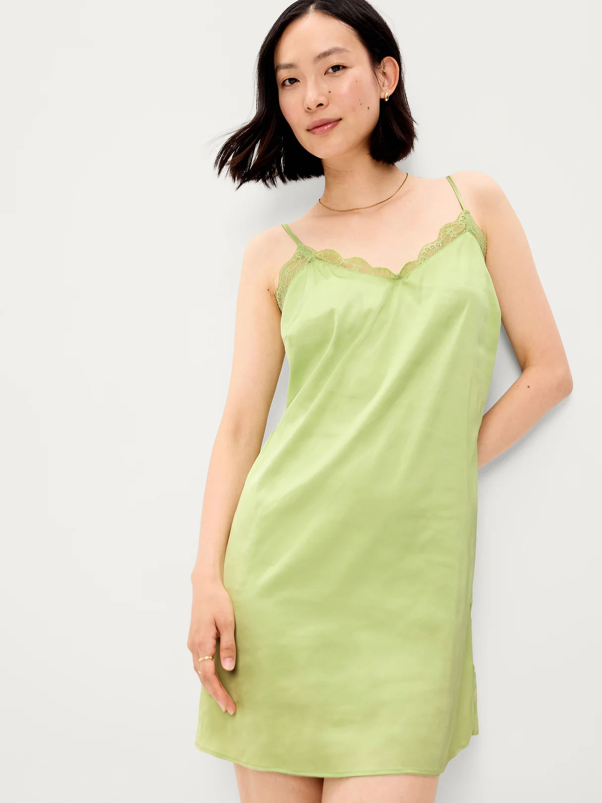 Satin Lace-Trim Sleep Dress - Coriander
