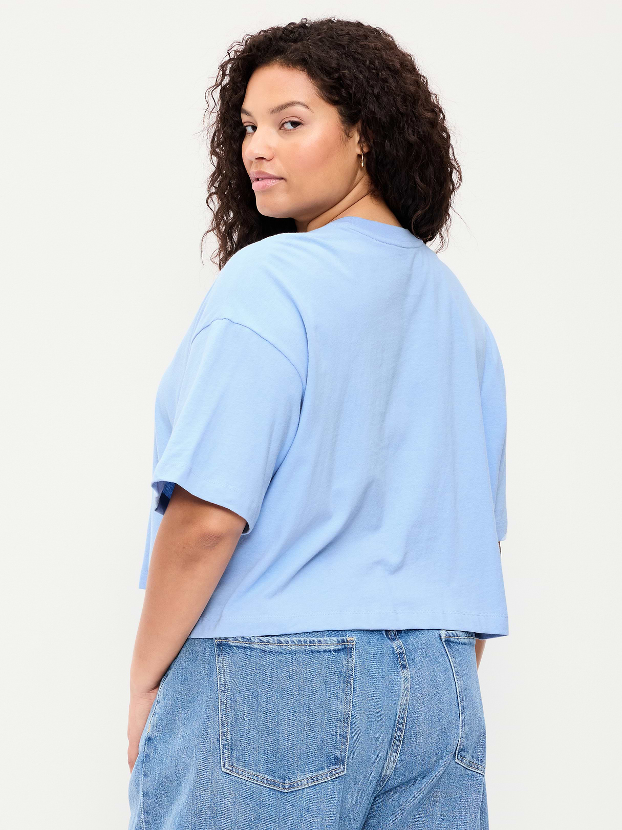 Vintage Crew-Neck Oversized Crop Graphic T-Shirt - Monet Blue