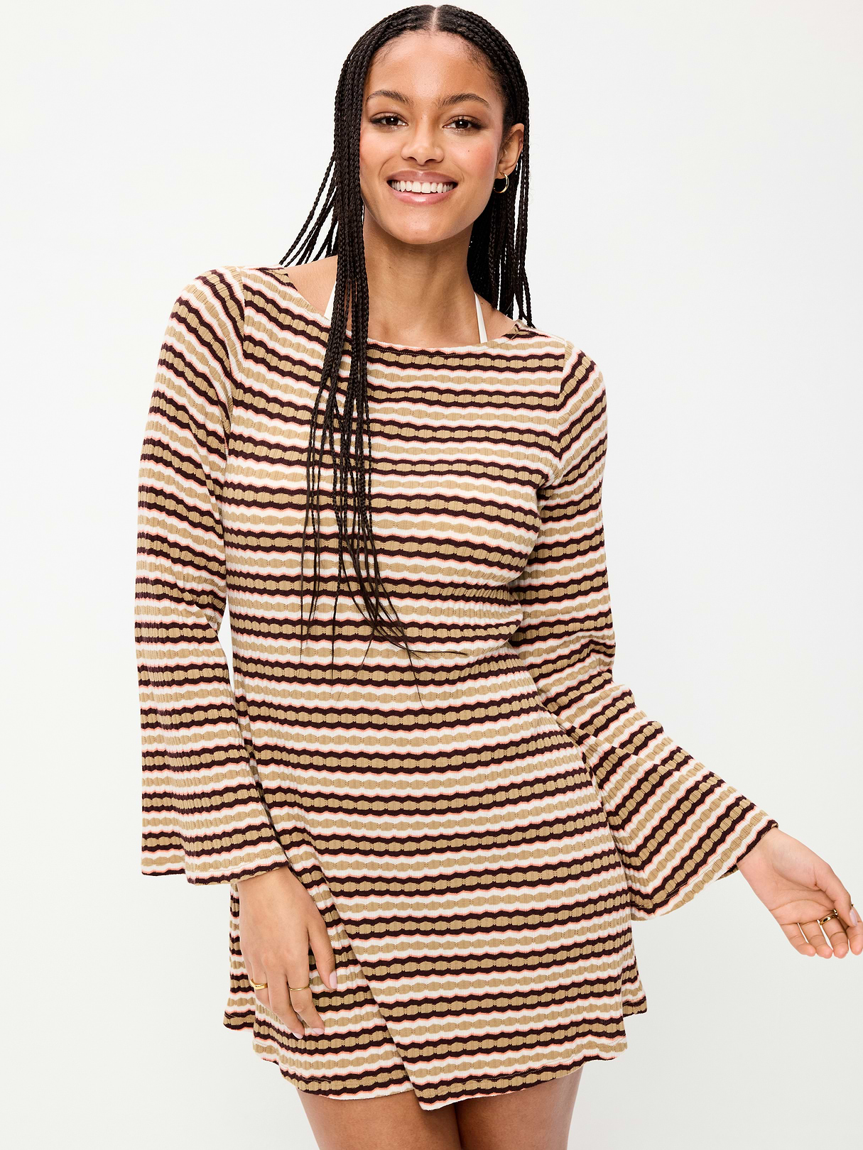 Pointelle Rib-Knit Cover-Up - Sea Salt Stripe
