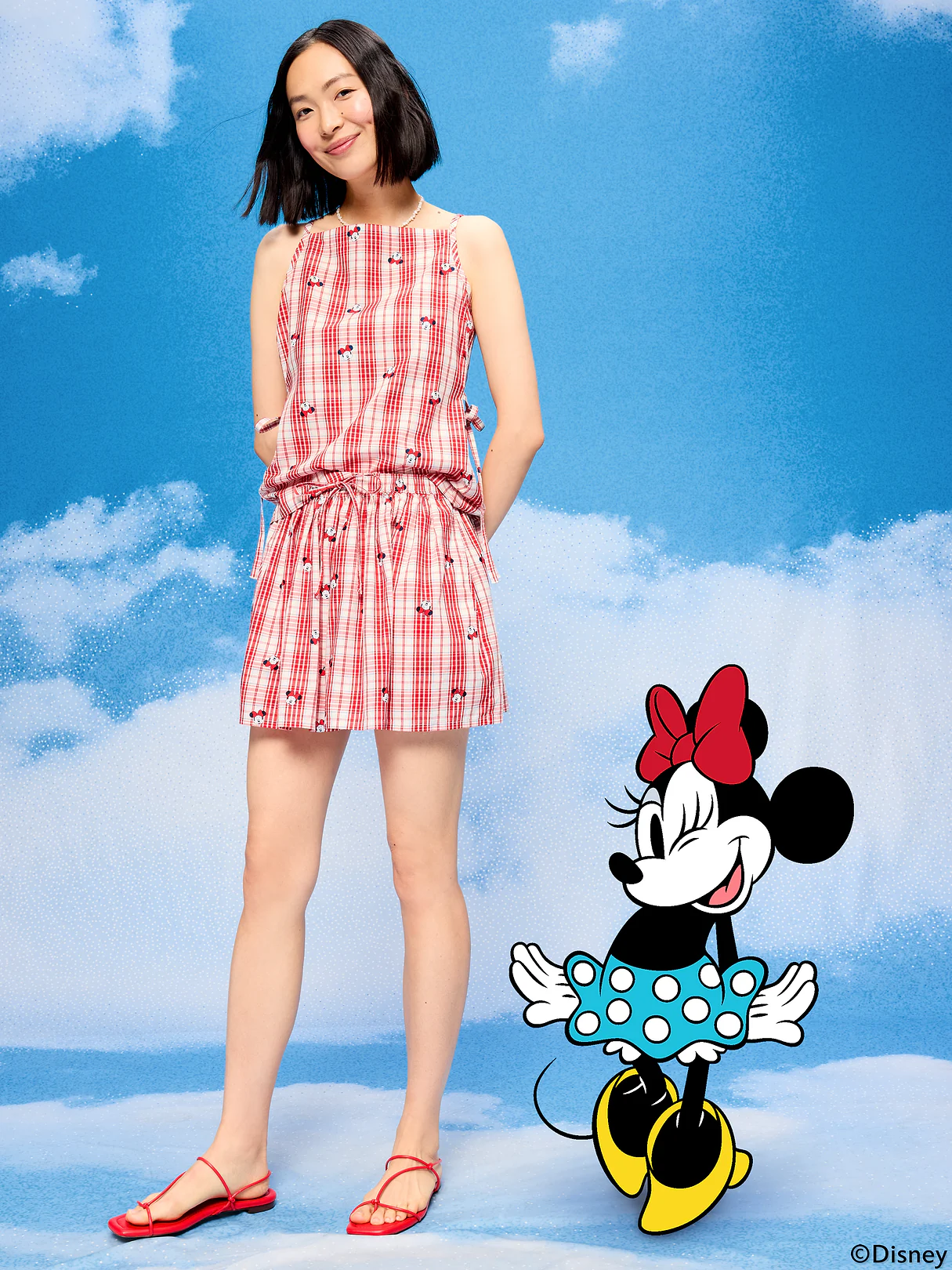 Old Navy x Disney Minnie Mouse Side-Tie Plaid Tank Top for Women - Red Plaid