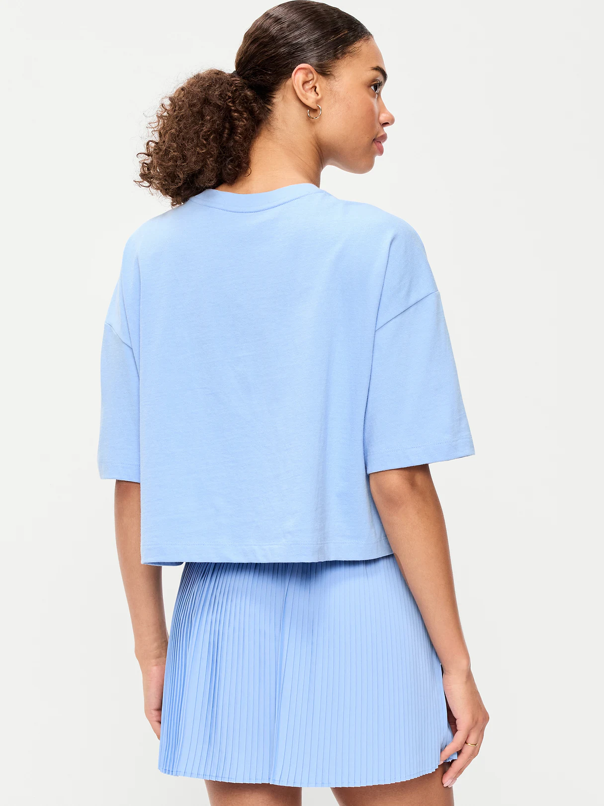 Vintage Crew-Neck Oversized Crop Graphic T-Shirt - Monet Blue