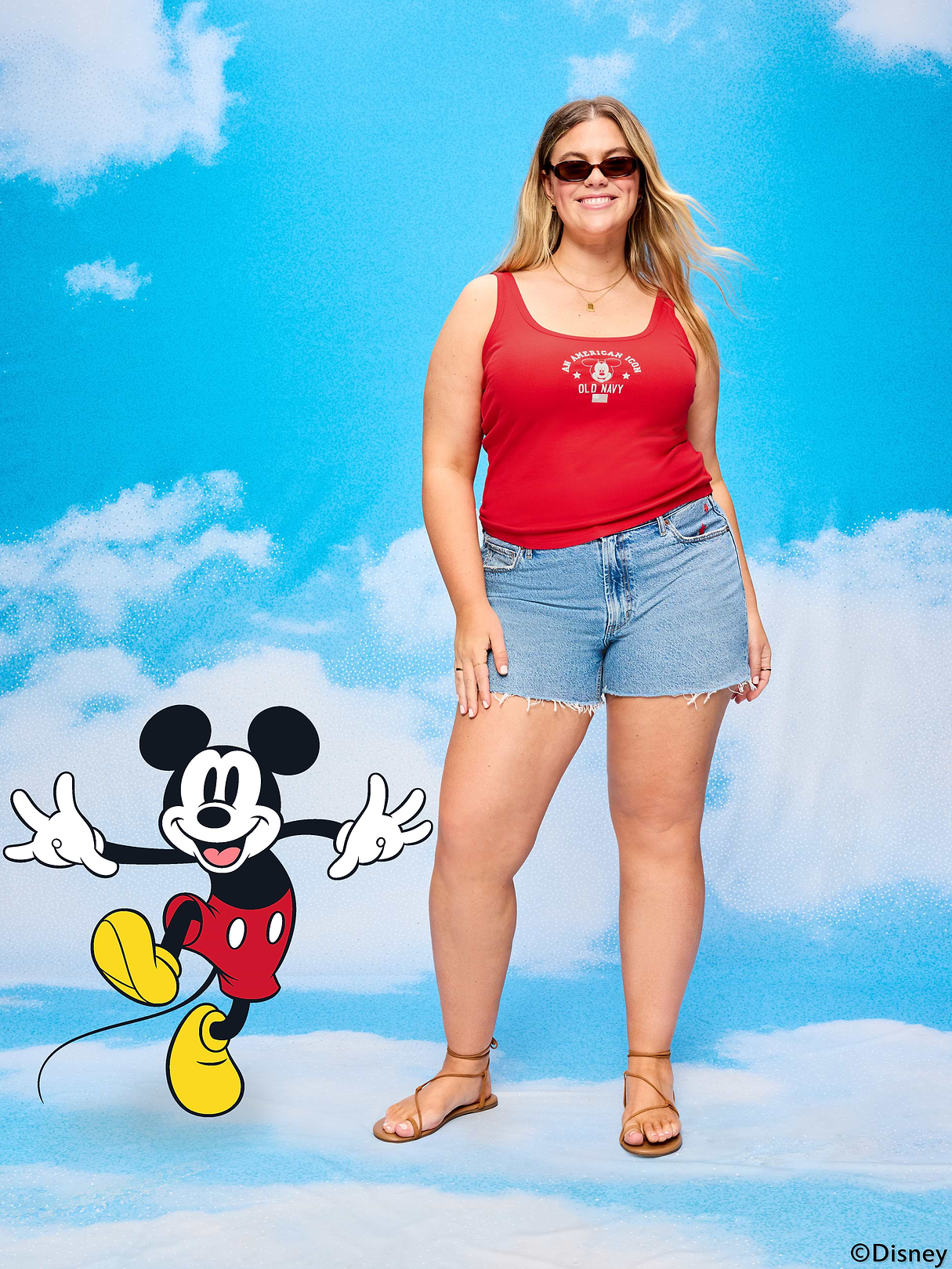 Old Navy x Disney Mickey Mouse Ribbed Scoop-Neck Tank Top for Women - Red Buttons