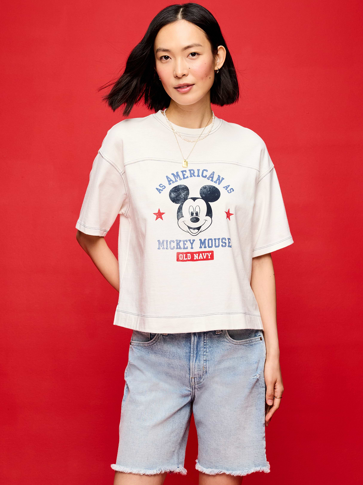 Old Navy x Disney Mickey Mouse Football-Style T-Shirt for Women - Sea Salt