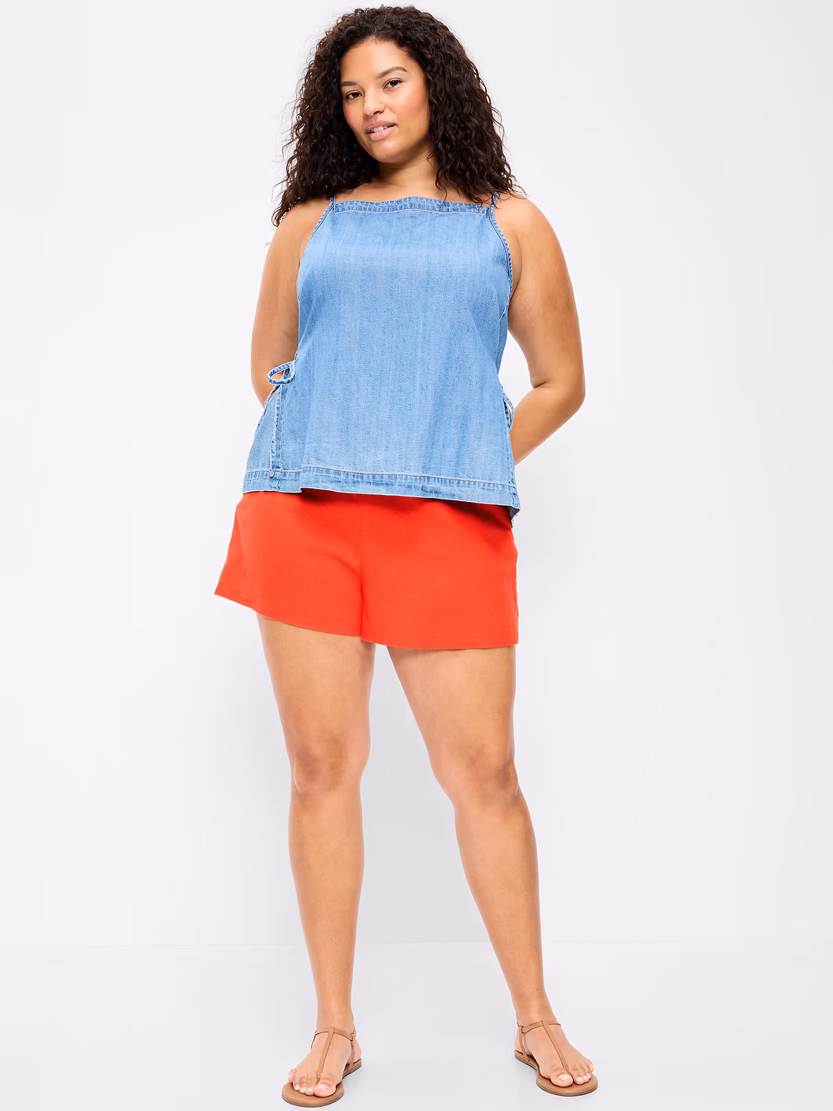 High-Waisted Linen-Blend Micro Shorts - Moonfish Orange