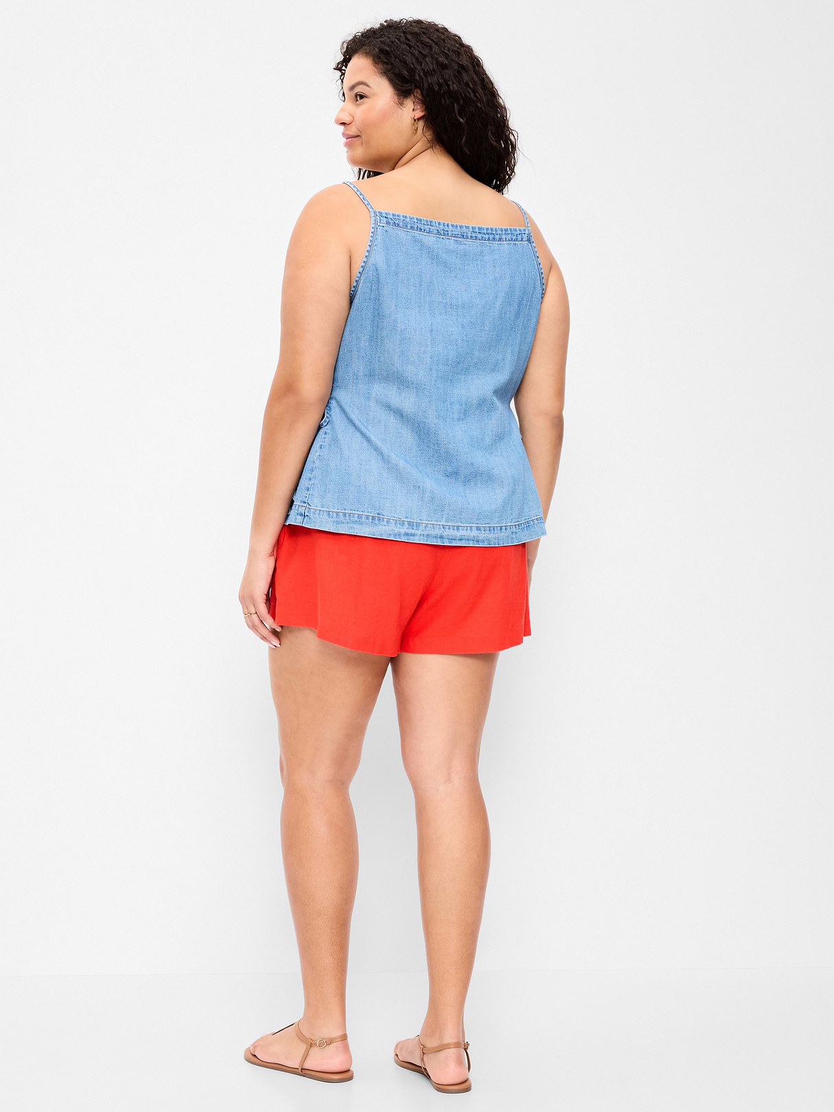 High-Waisted Linen-Blend Micro Shorts - Moonfish Orange