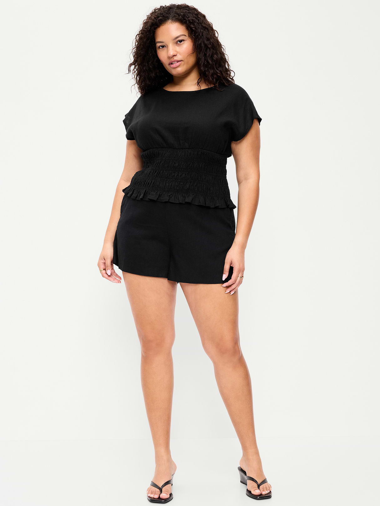 High-Waisted Linen-Blend Micro Shorts - Black Jack