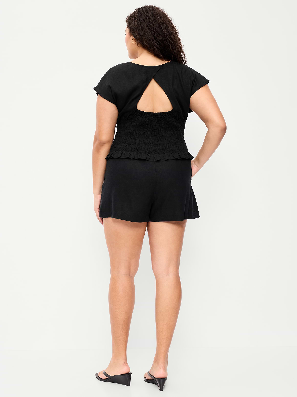 High-Waisted Linen-Blend Micro Shorts - Black Jack