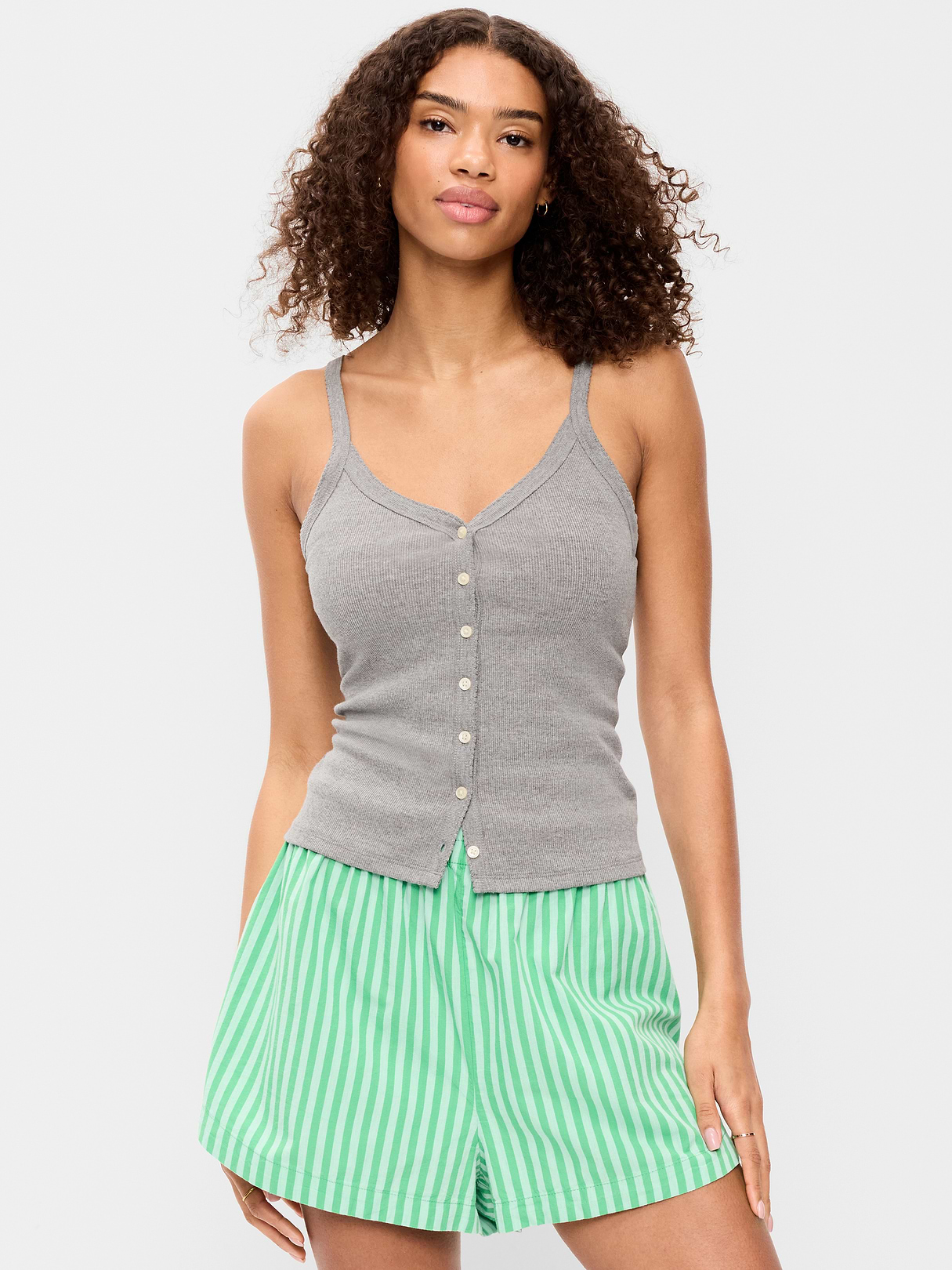 Button-Front Cami Tank Top - Dark Heather Grey