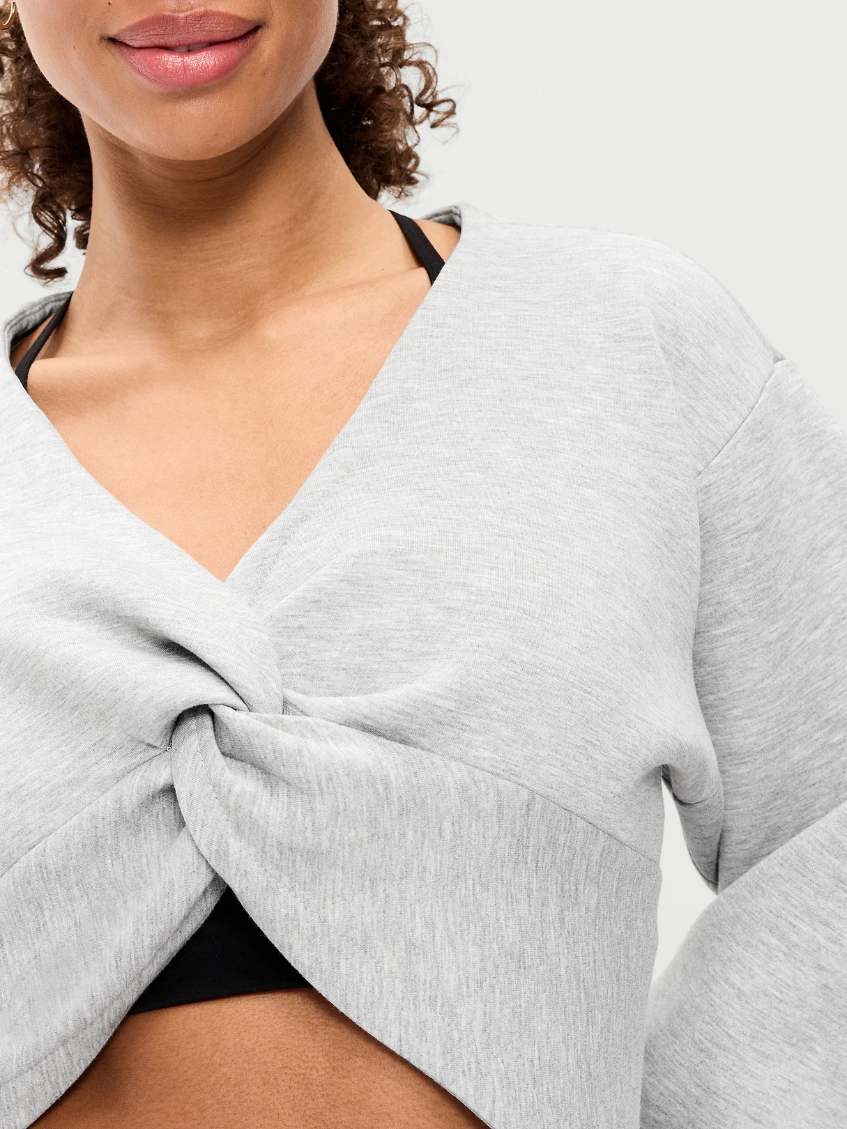 Bounce Fleece Long-Sleeve Twist-Front Top - Heather Gray