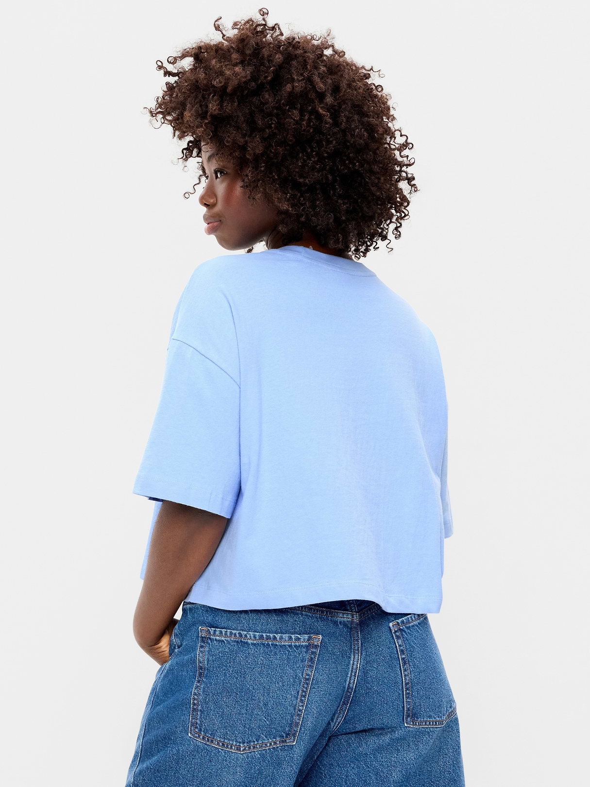 Vintage Crew-Neck Oversized Crop Graphic T-Shirt - Monet Blue