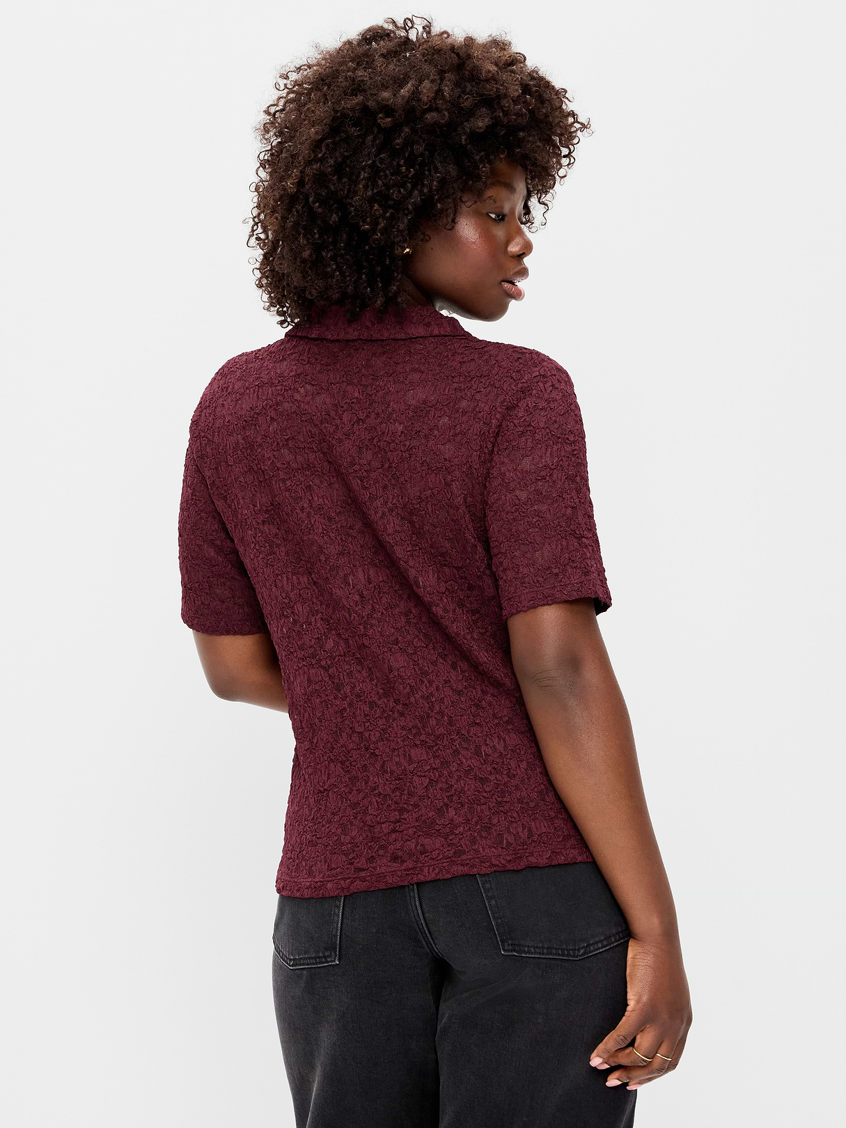 Lace Keyhole Polo Top - Red Lacquer