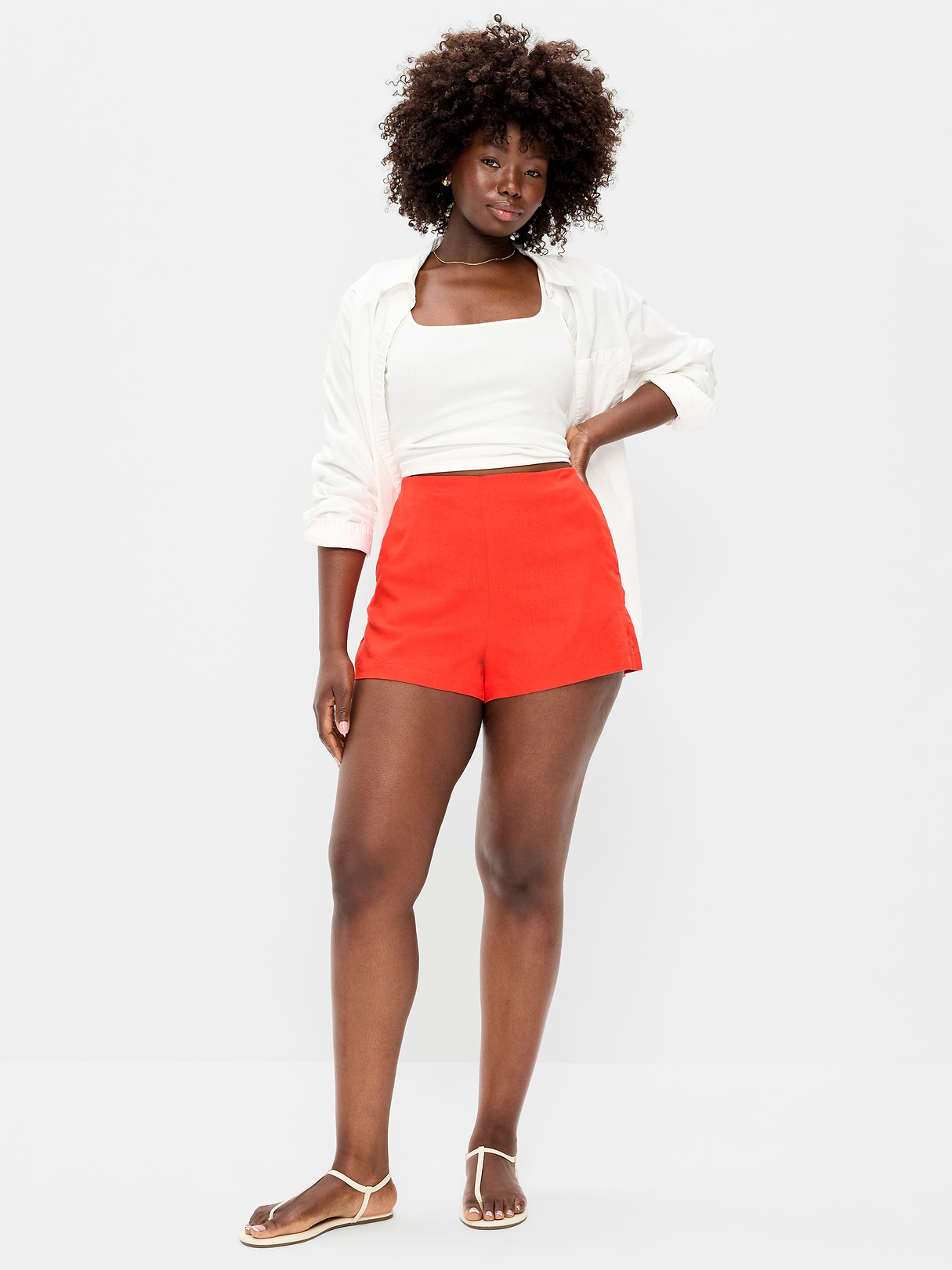 High-Waisted Linen-Blend Micro Shorts - Moonfish Orange