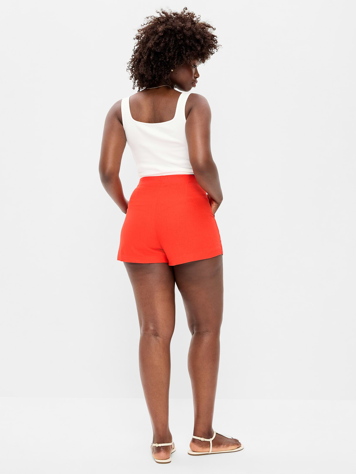 High-Waisted Linen-Blend Micro Shorts - Moonfish Orange