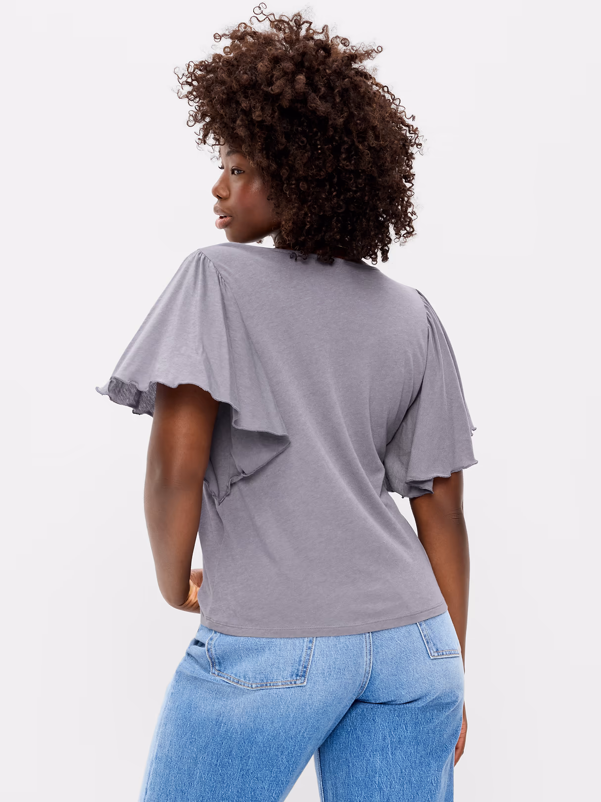 V-Neck Flutter Sleeve Top - Shooting Star