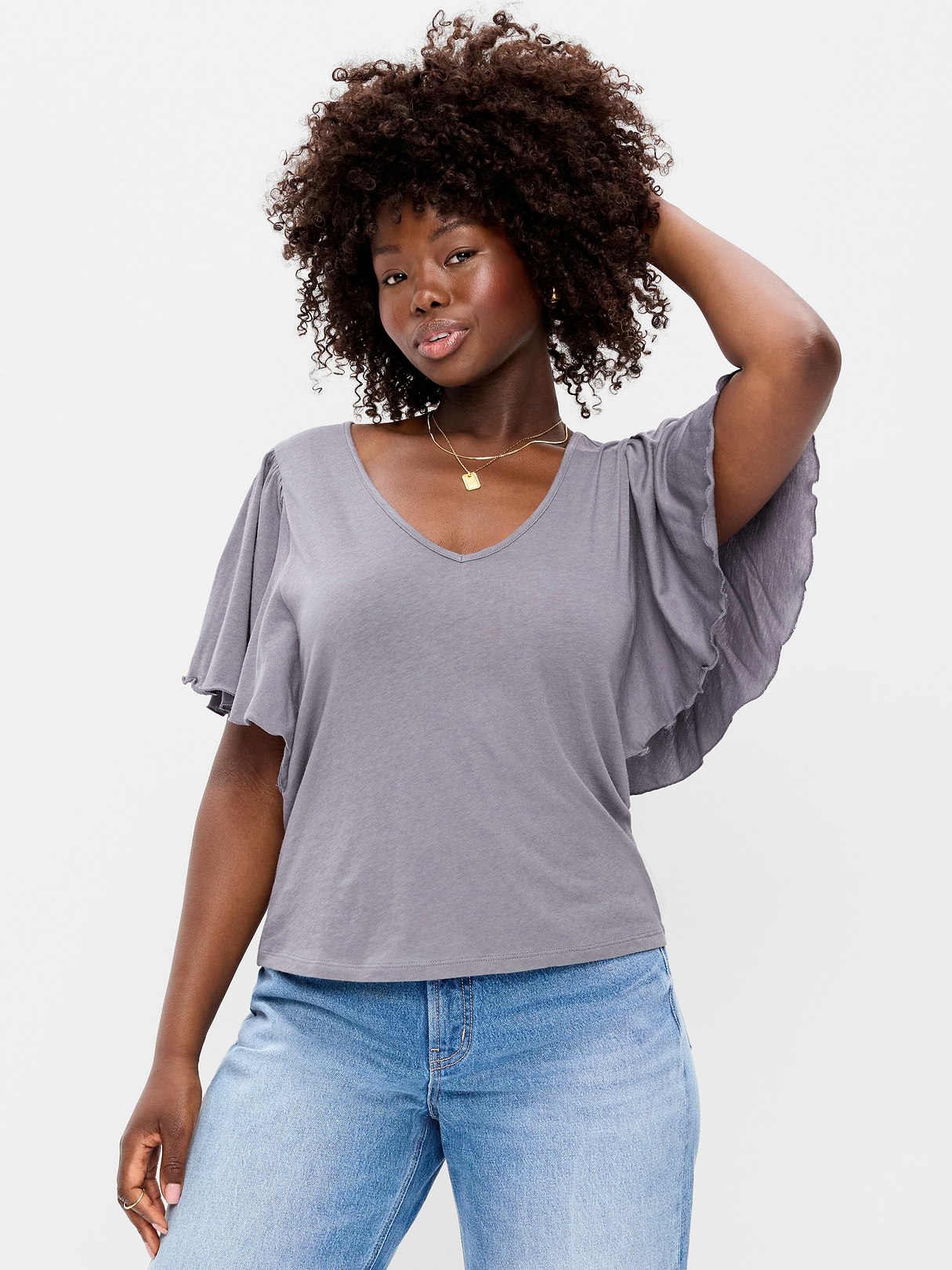 V-Neck Flutter Sleeve Top - Shooting Star