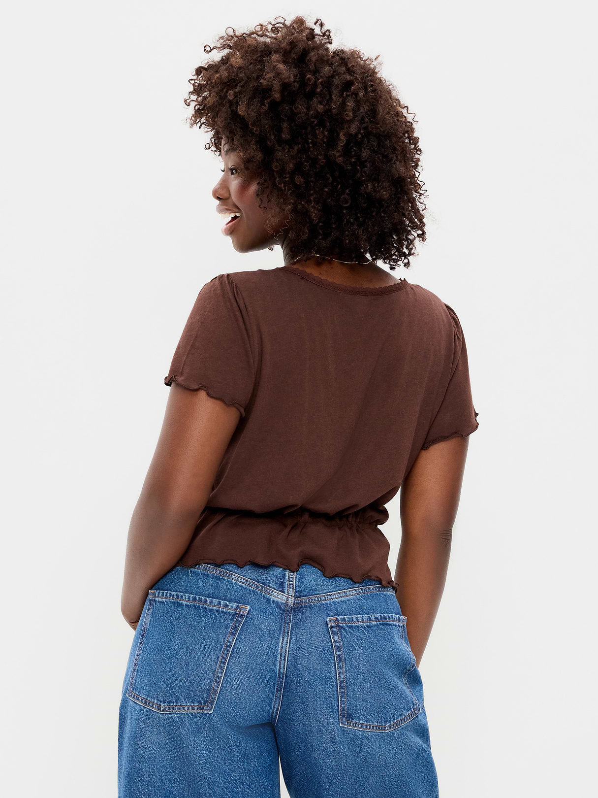Lace-Trim Button-Down Top - Earthen