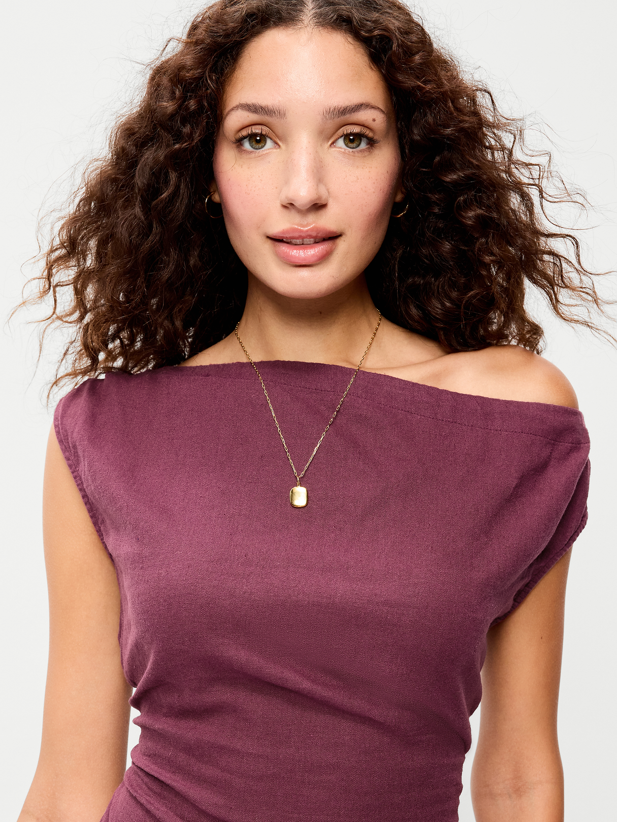 Asymmetrical Shoulder Linen-Blend Mini Dress - Cherry Bark