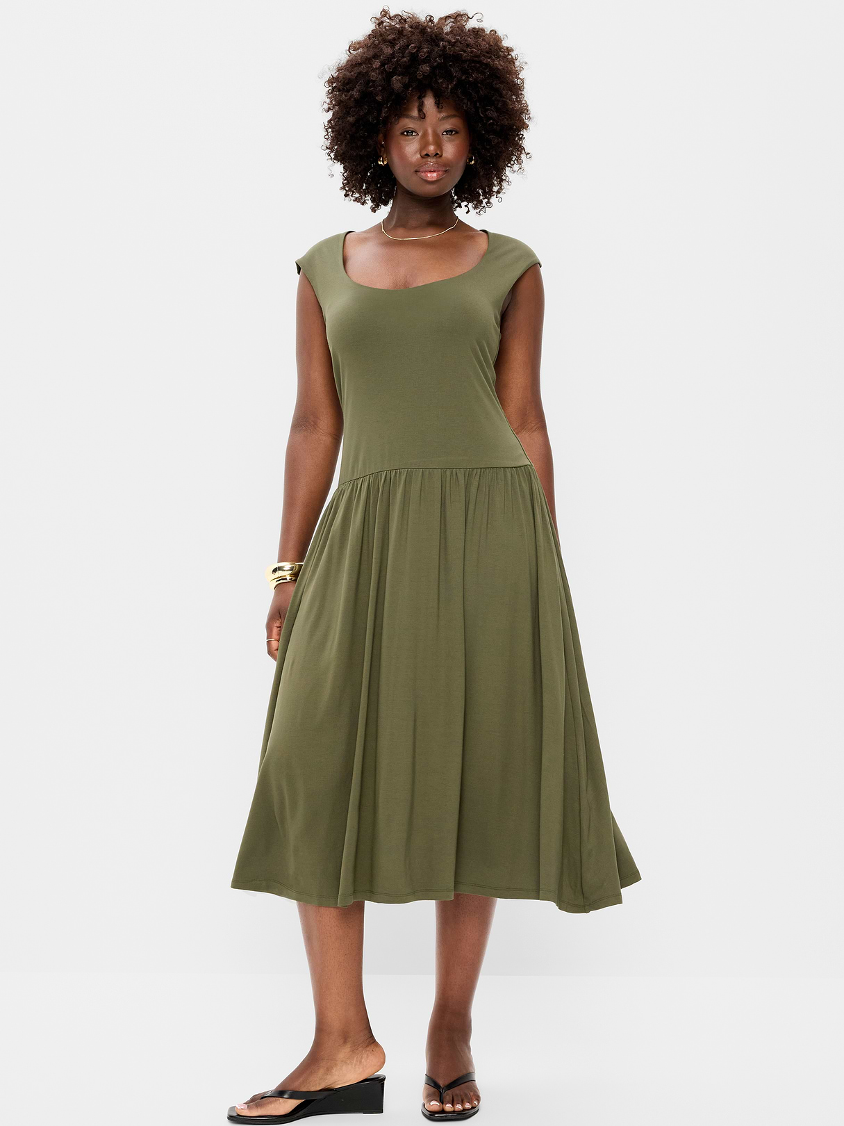 Jersey Knit Drop-Waist Midi Dress - Heritage Green