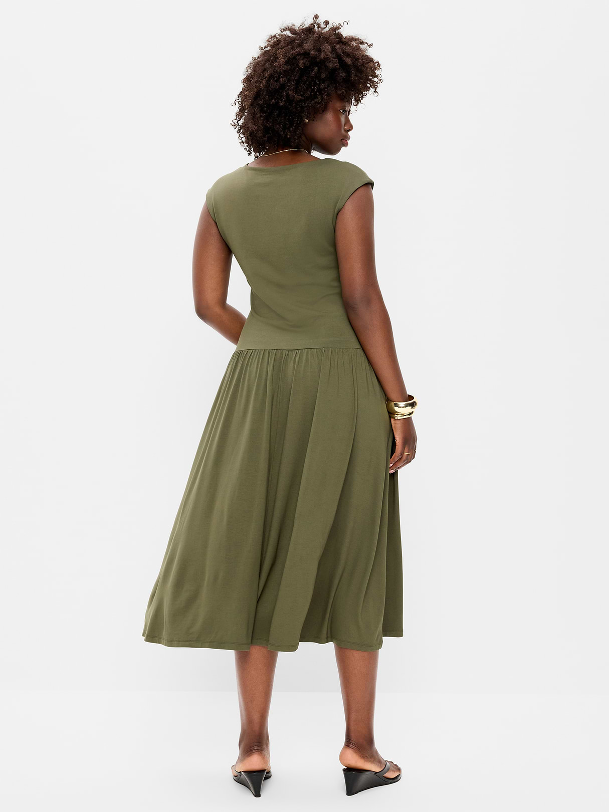 Jersey Knit Drop-Waist Midi Dress - Heritage Green