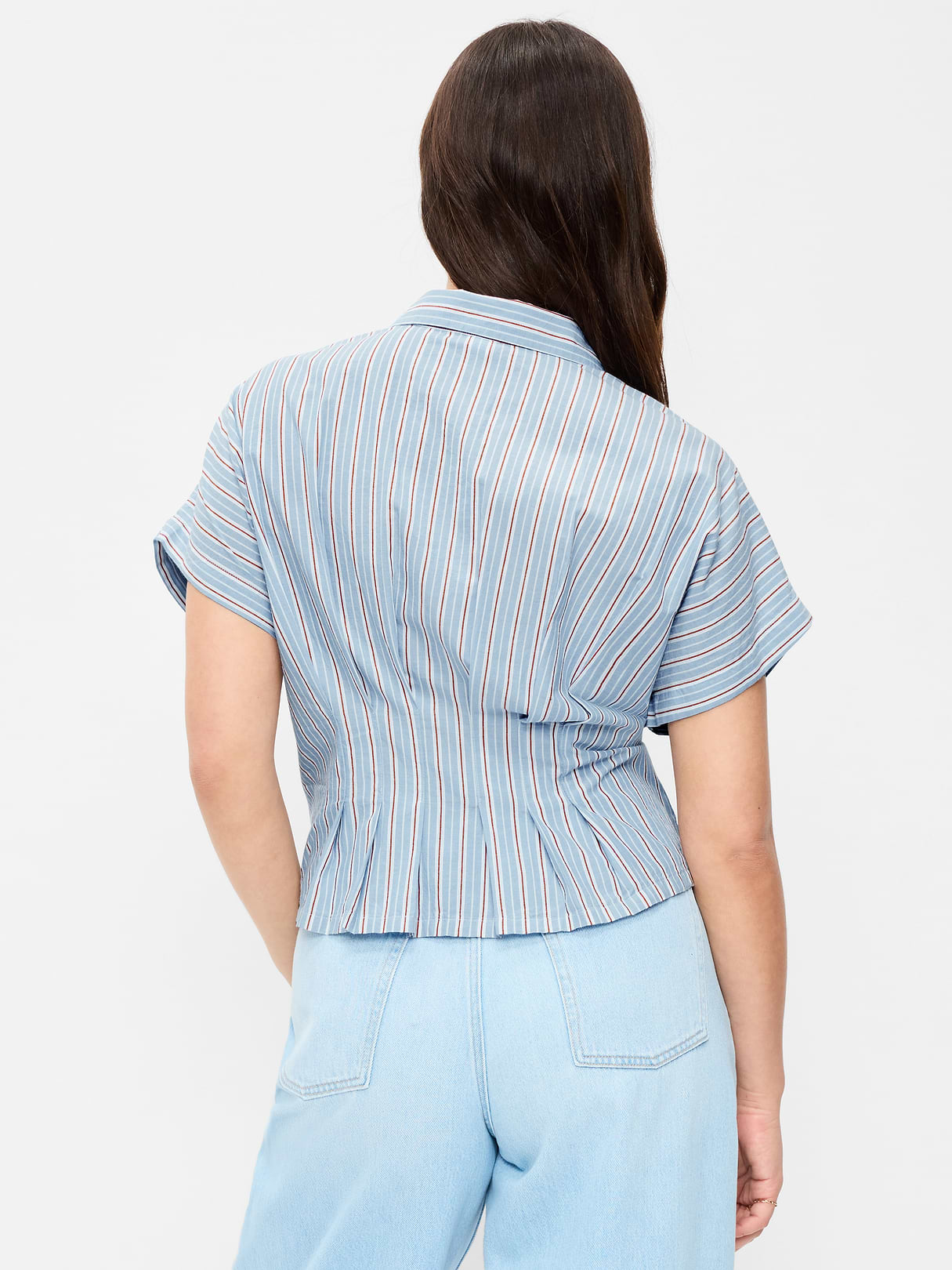Slim-Waisted Button-Down Shirt - Blue Stripe