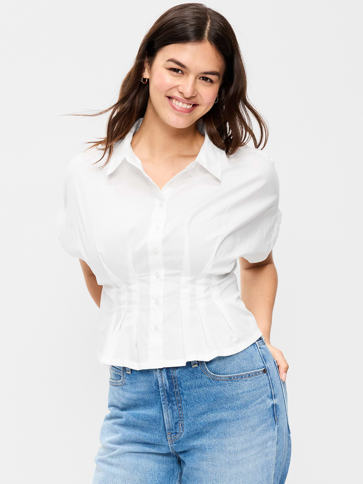Slim-Waisted Button-Down Shirt - White Lilies