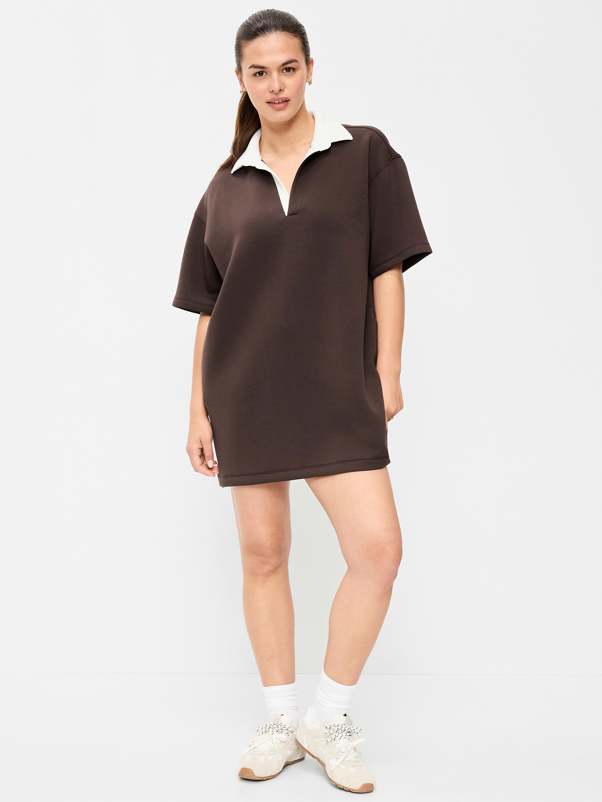 Bounce Fleece Short-Sleeve Polo Dress - Black Coffee