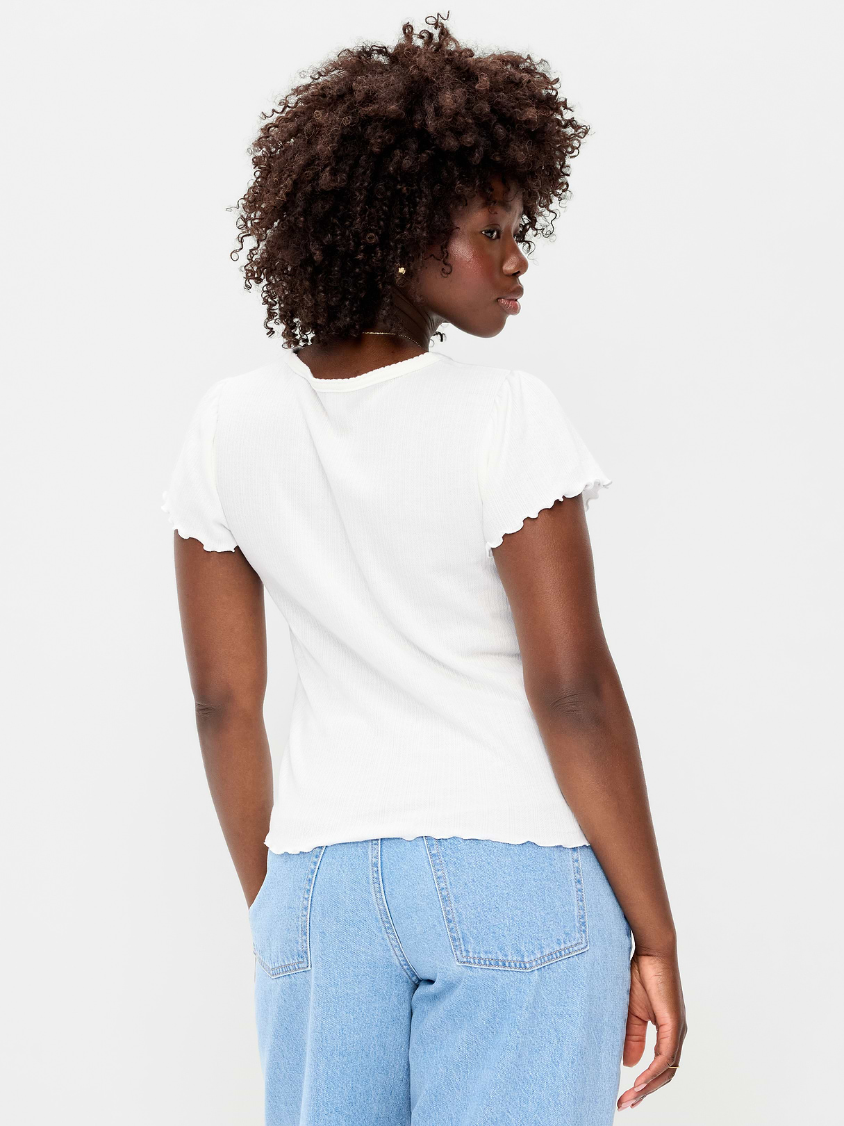 Lettuce-Edge Pointelle Top - White Lilies