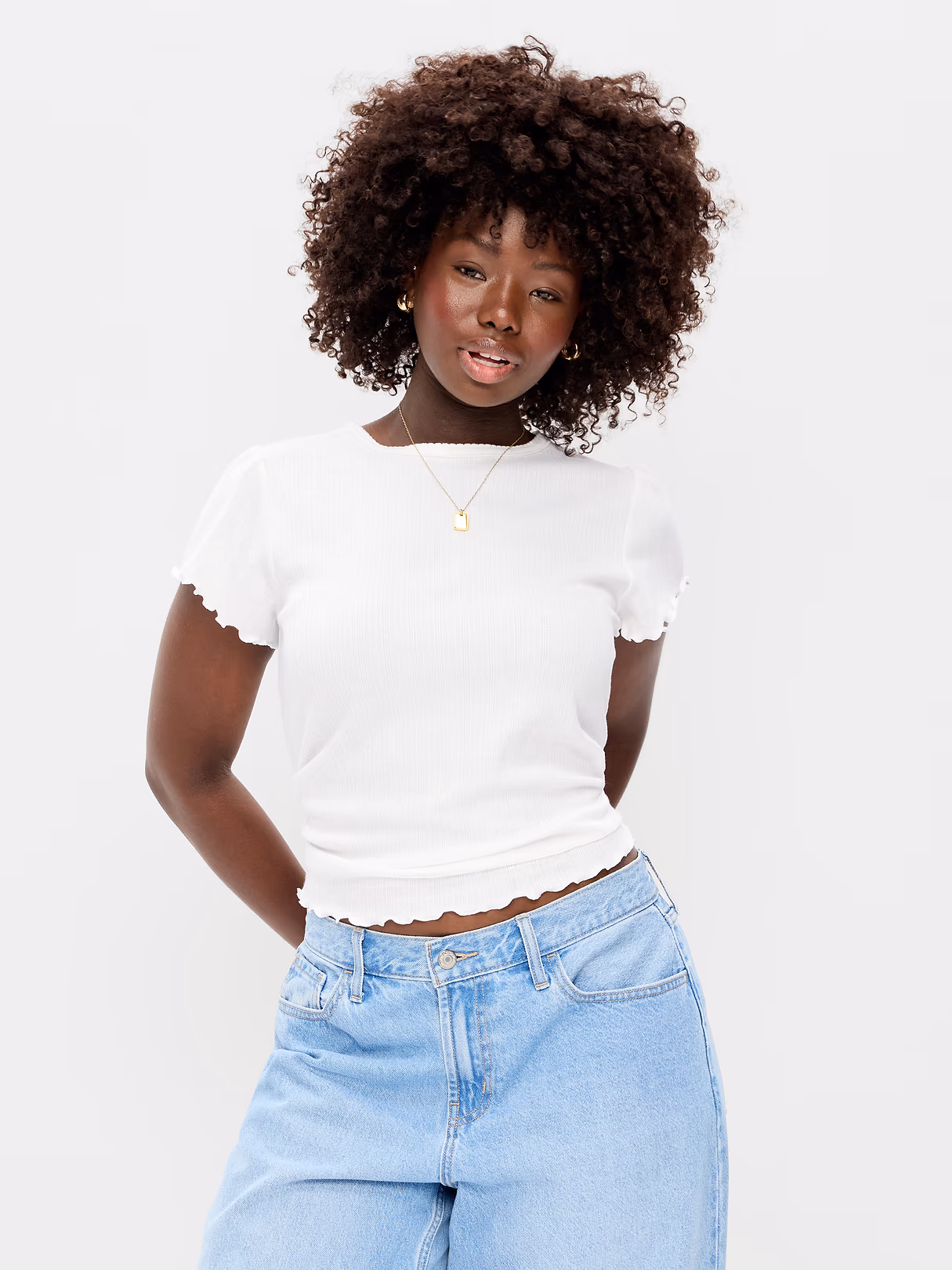 Lettuce-Edge Pointelle Top - White Lilies