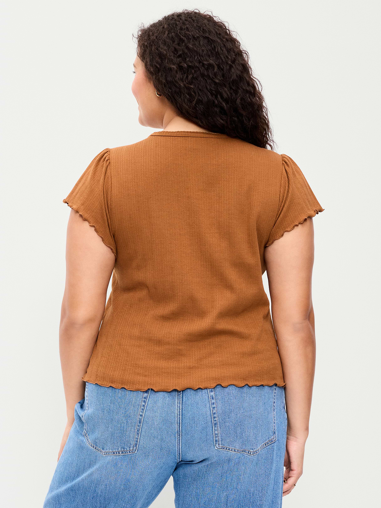 Lettuce-Edge Pointelle Top - Redwood Burl